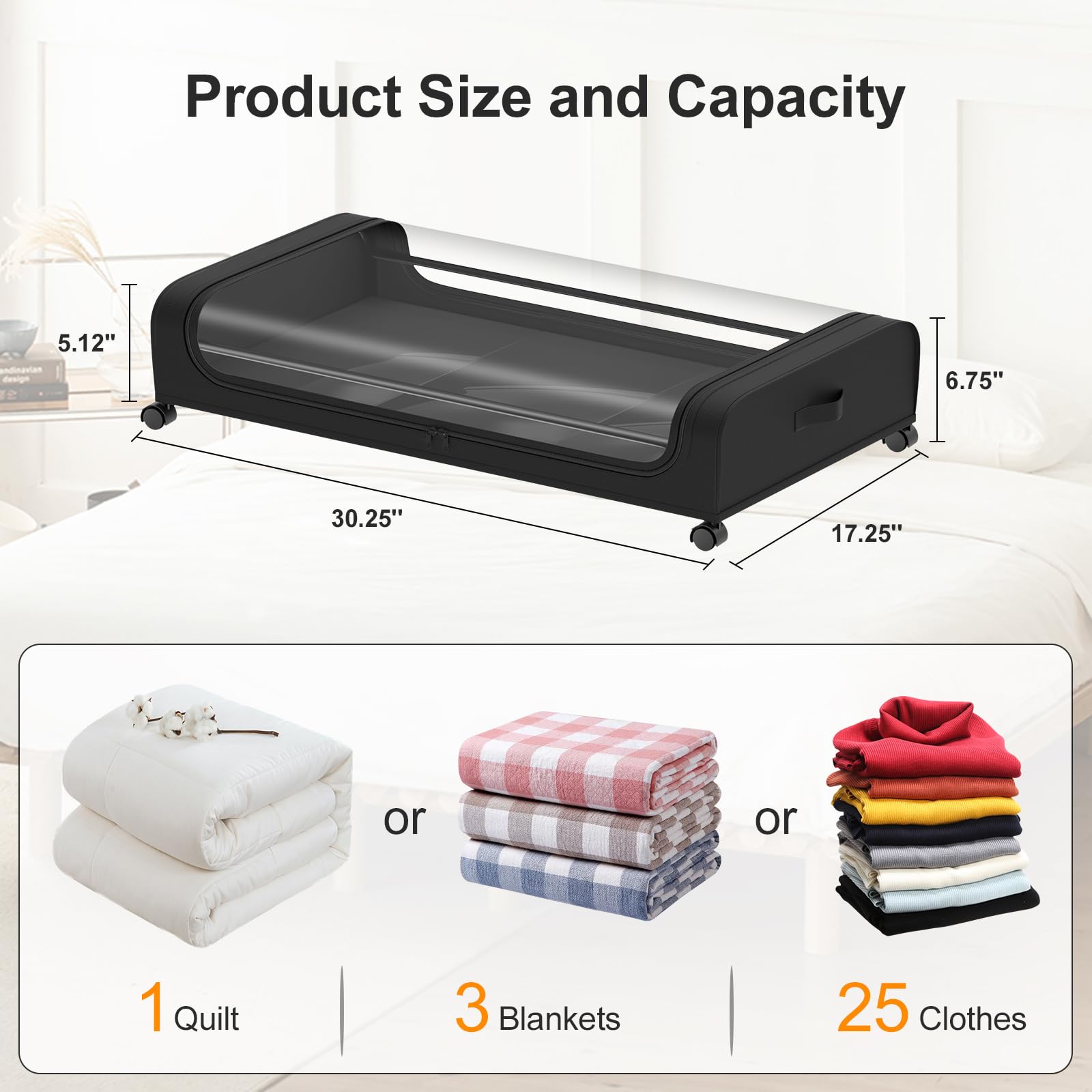 Fulpower 2 Pack Under Bed Storage Containers, Large Under Bed Storage with Wheels, Metal Under Bed Rolling Storage with Lid, Bed