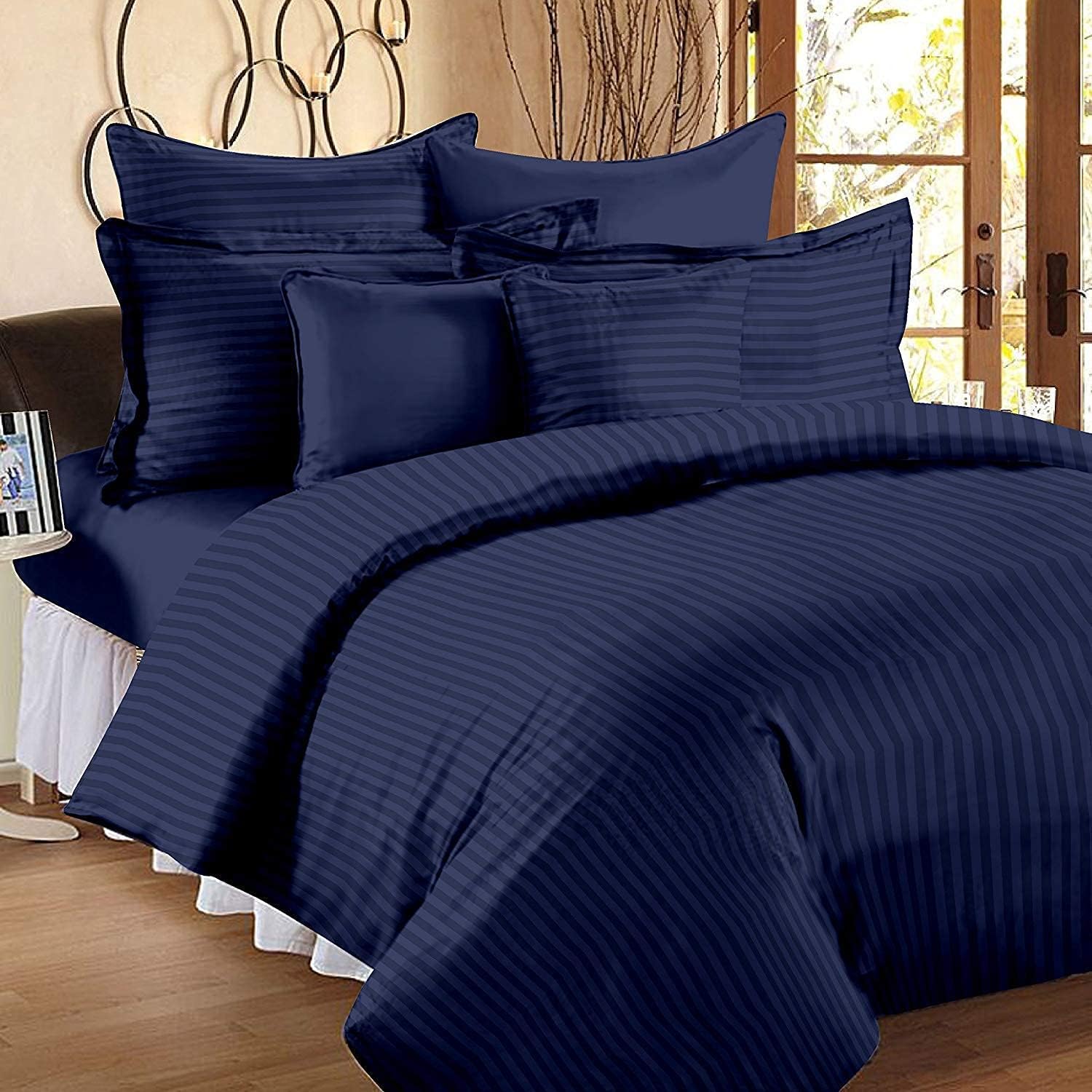 Wytomah Stripes Pattern Satin Fabric Duvet Cover For Home/Hospital/Hotels Use In Various Sizes (Blue, Single Bed 60 * 90Inch)