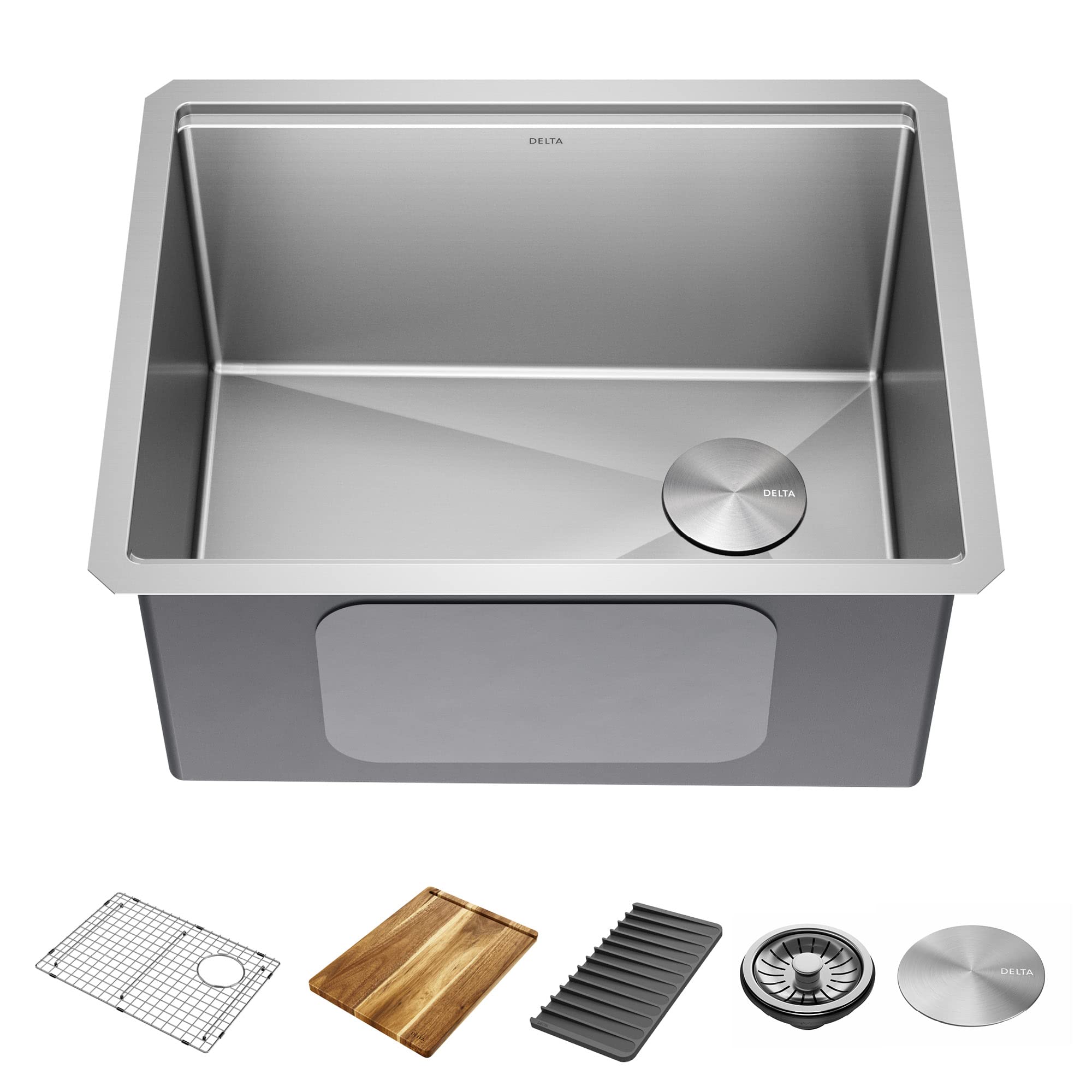 DELTA FAUCET 95B9132-24SL-SS Lorelai Workstation Laundry Utility Kitchen Sink Undermount 16 Gauge Stainless Steel Single Bowl wi