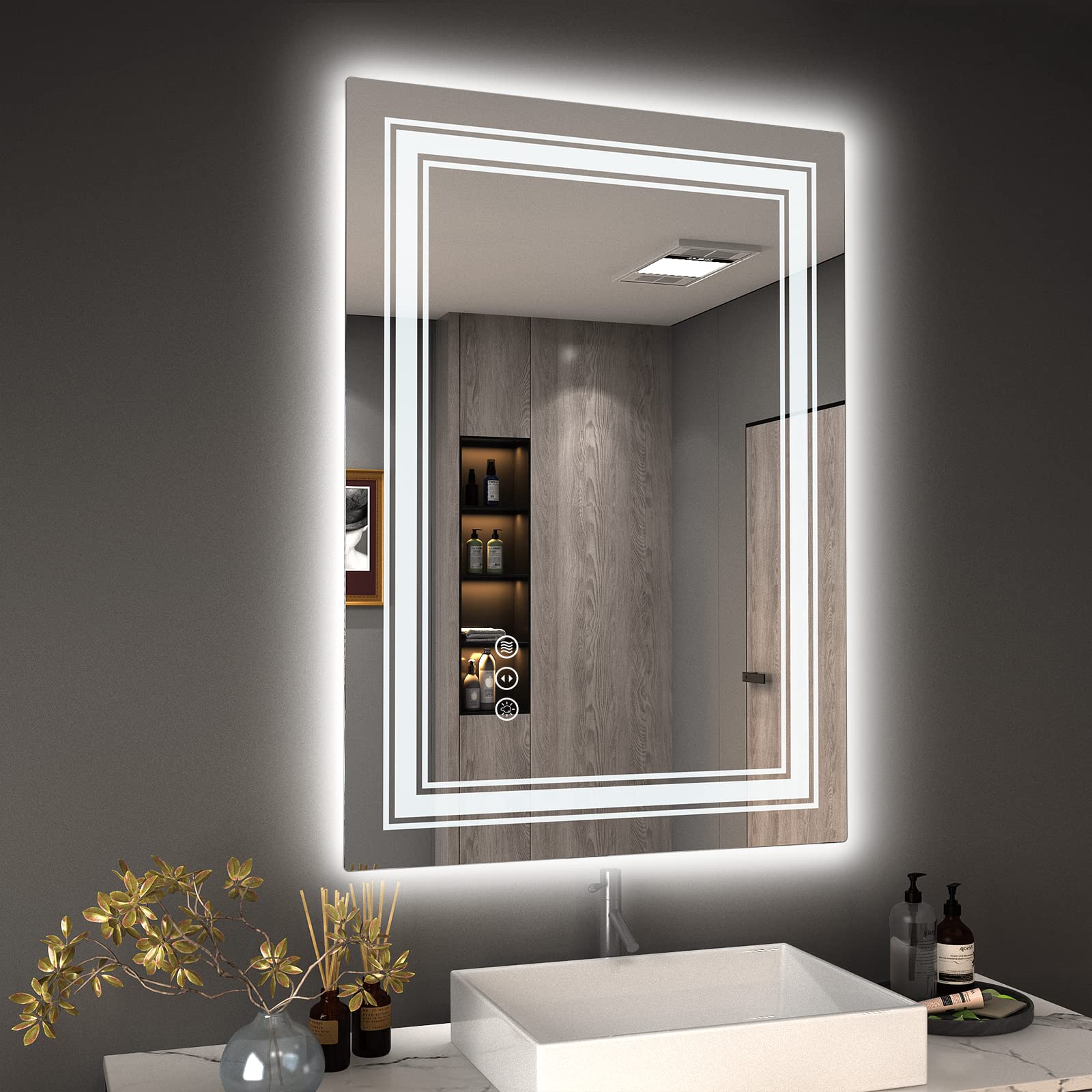 Golomo 20X28 Led Bathroom Mirror, Vanity Mirror With Lights, Backlit And Front Lit Mirror For Wall, Dimmable, Anti-Fog, Shatterp