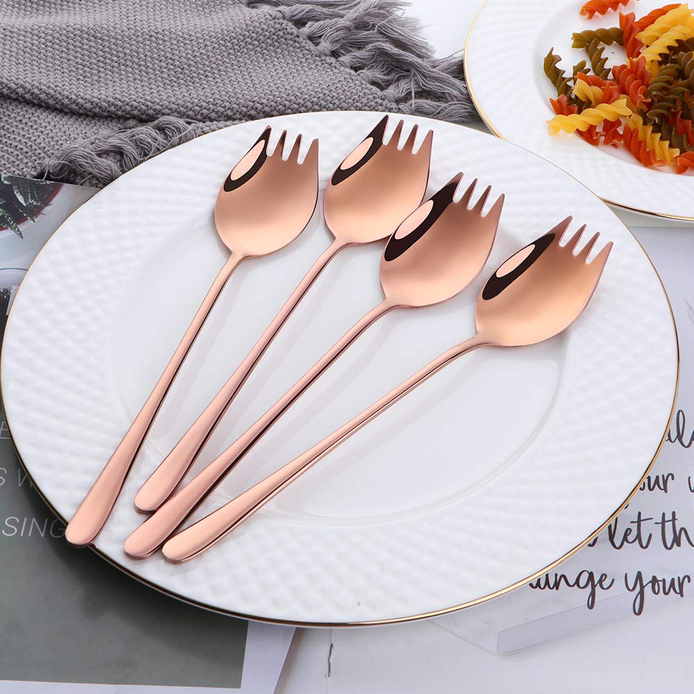 Buyer Star Rose Gold Sporks 2 In 1 Spoons Forks 5 Pieces Stainless Steel Reusable Metal Korean Soup Dinner Spoons Camping Flatwa