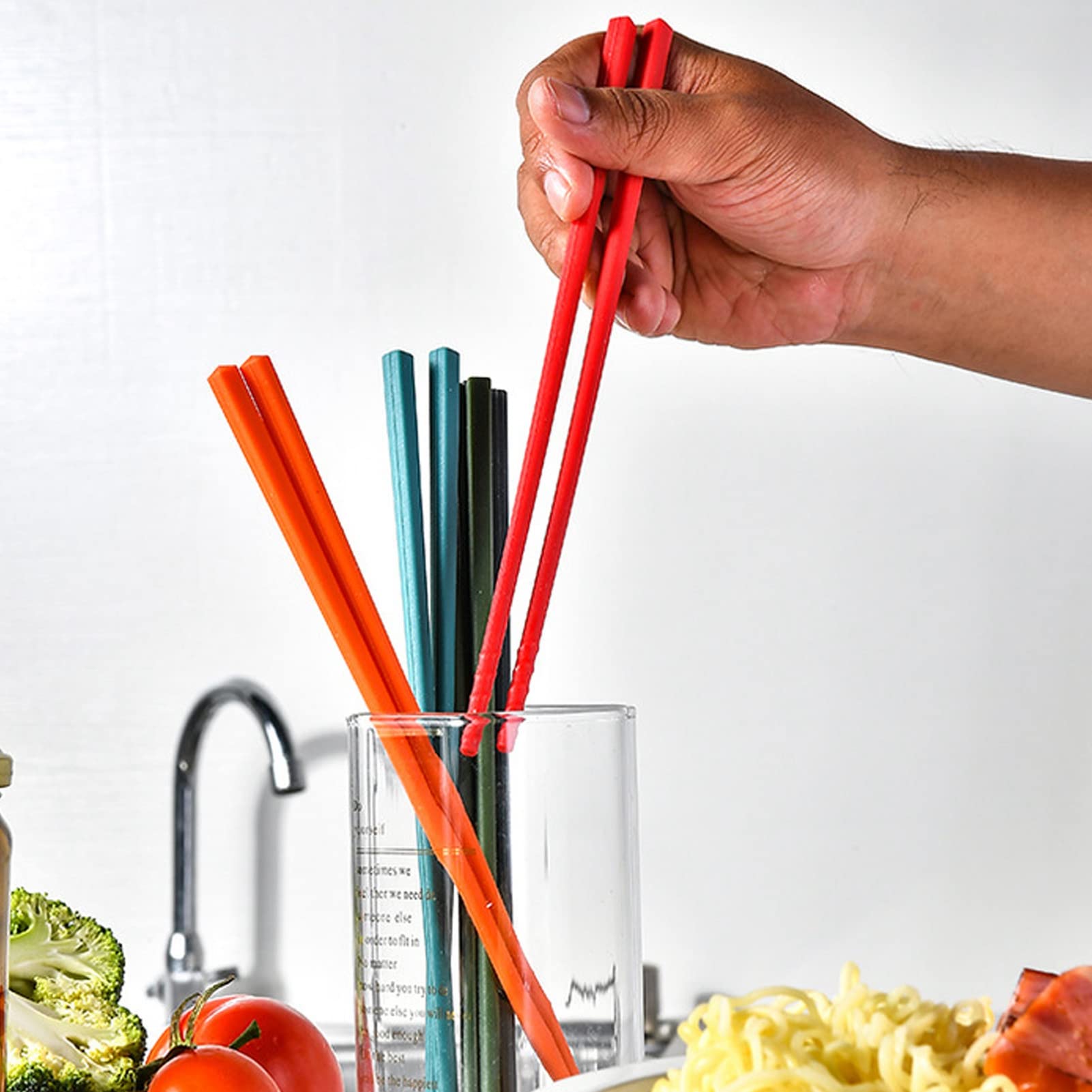 Joyzan Chopsticks Set, 5 Pairs Multicolor Reusable Chopsticks Silicone Chopsticks Sushi Non Slip Chinese Japanese Korean Style L