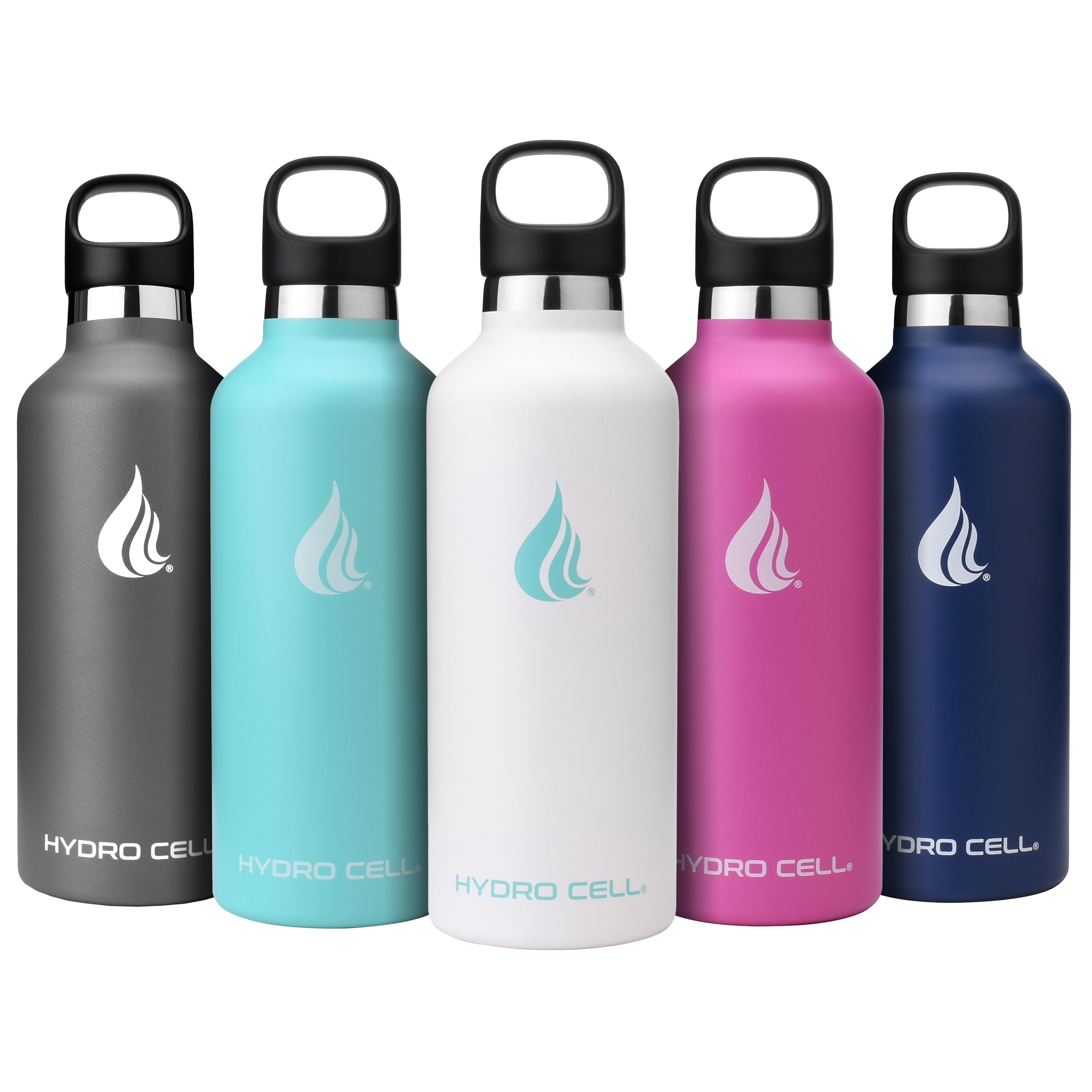 Hydro Cell Stainless Steel Water Bottle With Straw & 2 Standard Mouth Lids (32Oz 24Oz 20Oz 16Oz) Keeps Liquids Hot Or Cold W/Dou