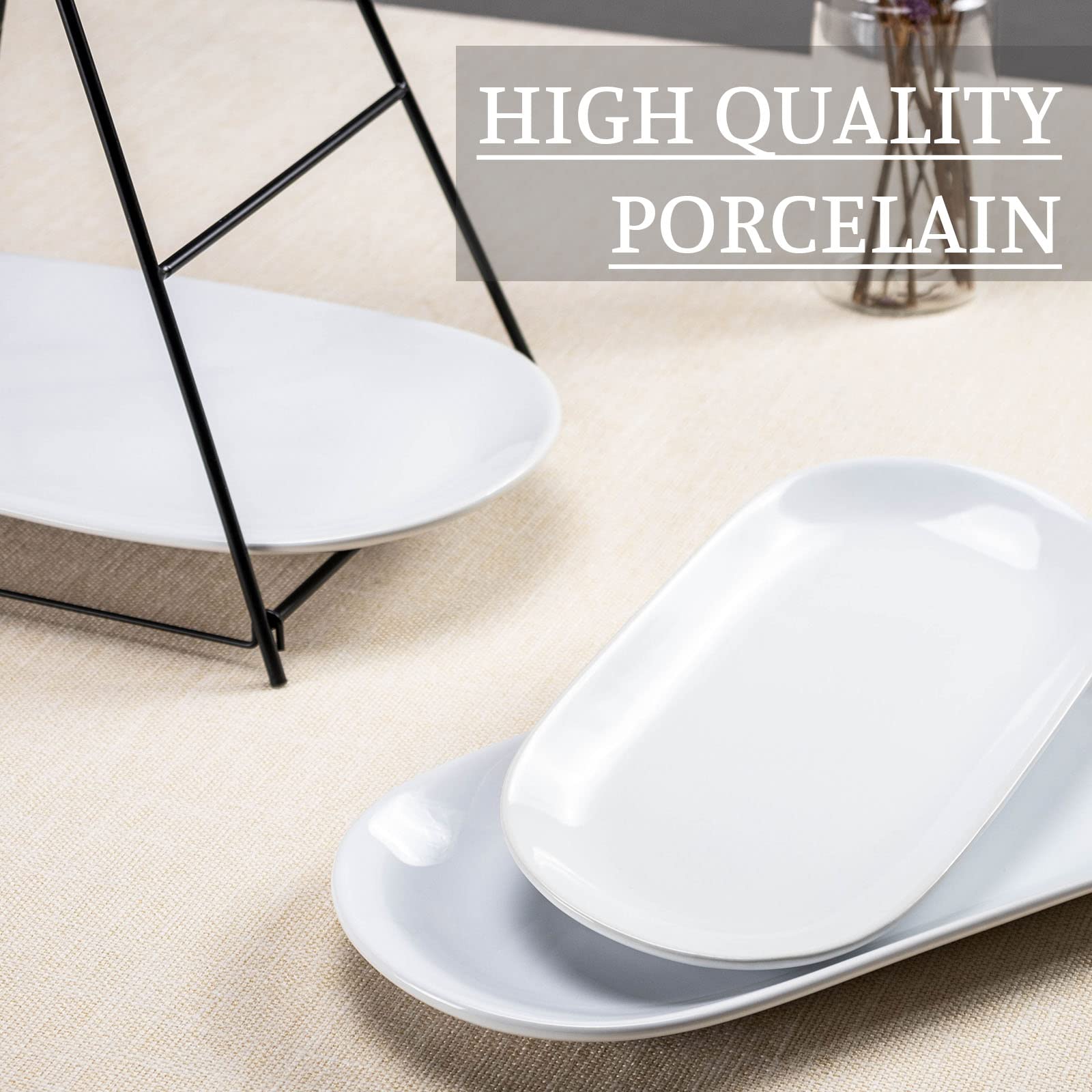 Unicasa 3 Tier Serving Tray - White Oval Serving Plate Dishes, Party Trays And Platters With Metal Rack For Cake, Snack, Fruit -