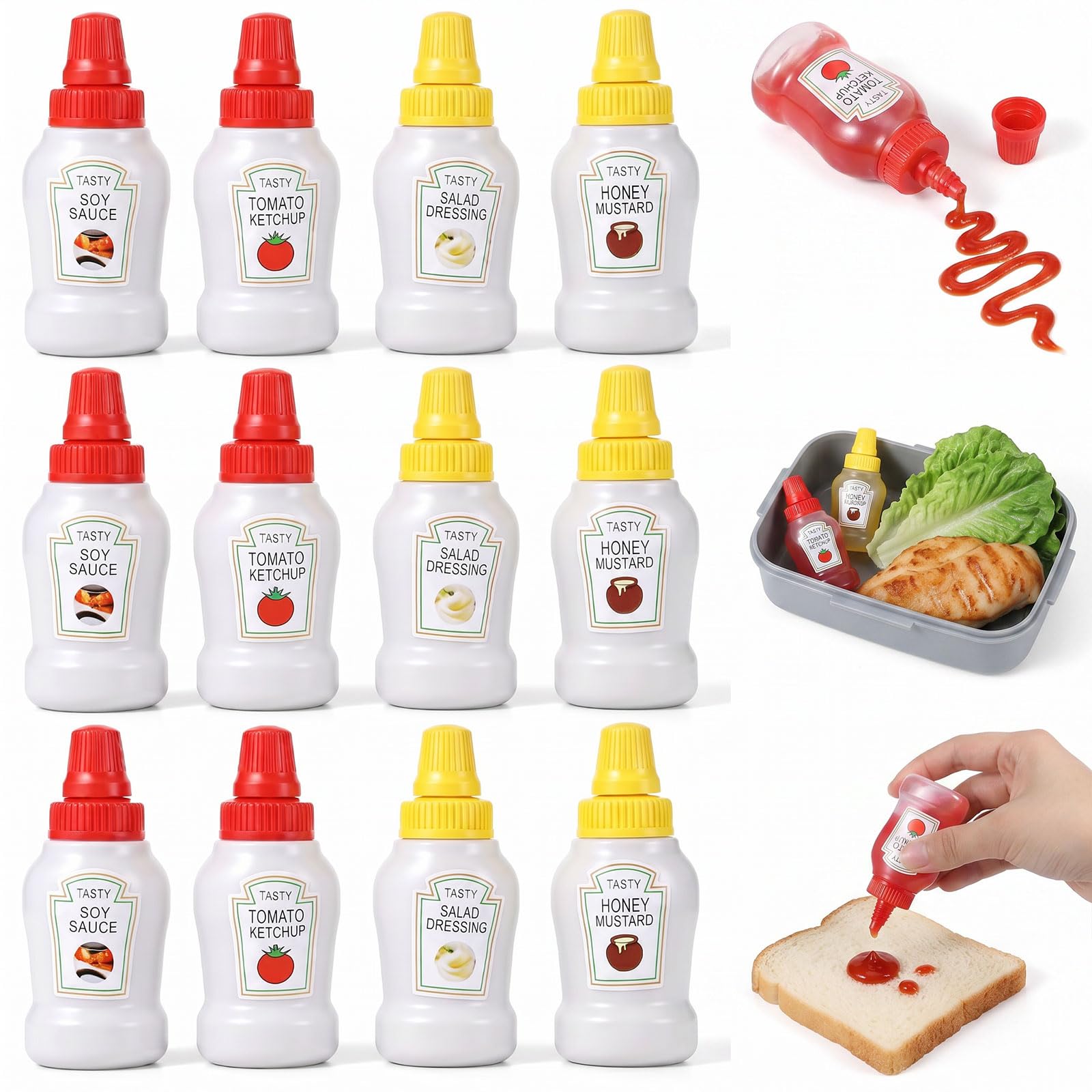 Twisina 12 Pcs Mini Ketchup Bottles Small Condiment Squeeze Bottles Set Plastic Portable Mini Sauce Bottle for Adults Adults Pic