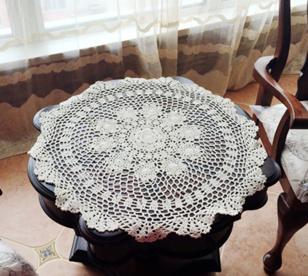 Laivigo New Handmade Crochet Cotton Lace Round Table Cloth Doilies Doily,22 Inch,White