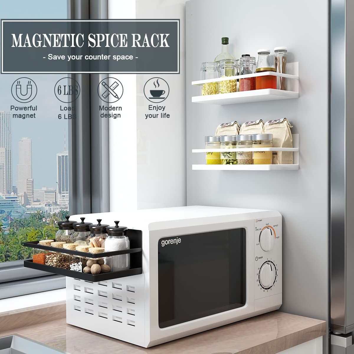 Hoopoton Magnetic Spice Rack Organizer Single Tier Refrigerator Spice Storage Shelf, Easy to Install The Side of The Refrigerato