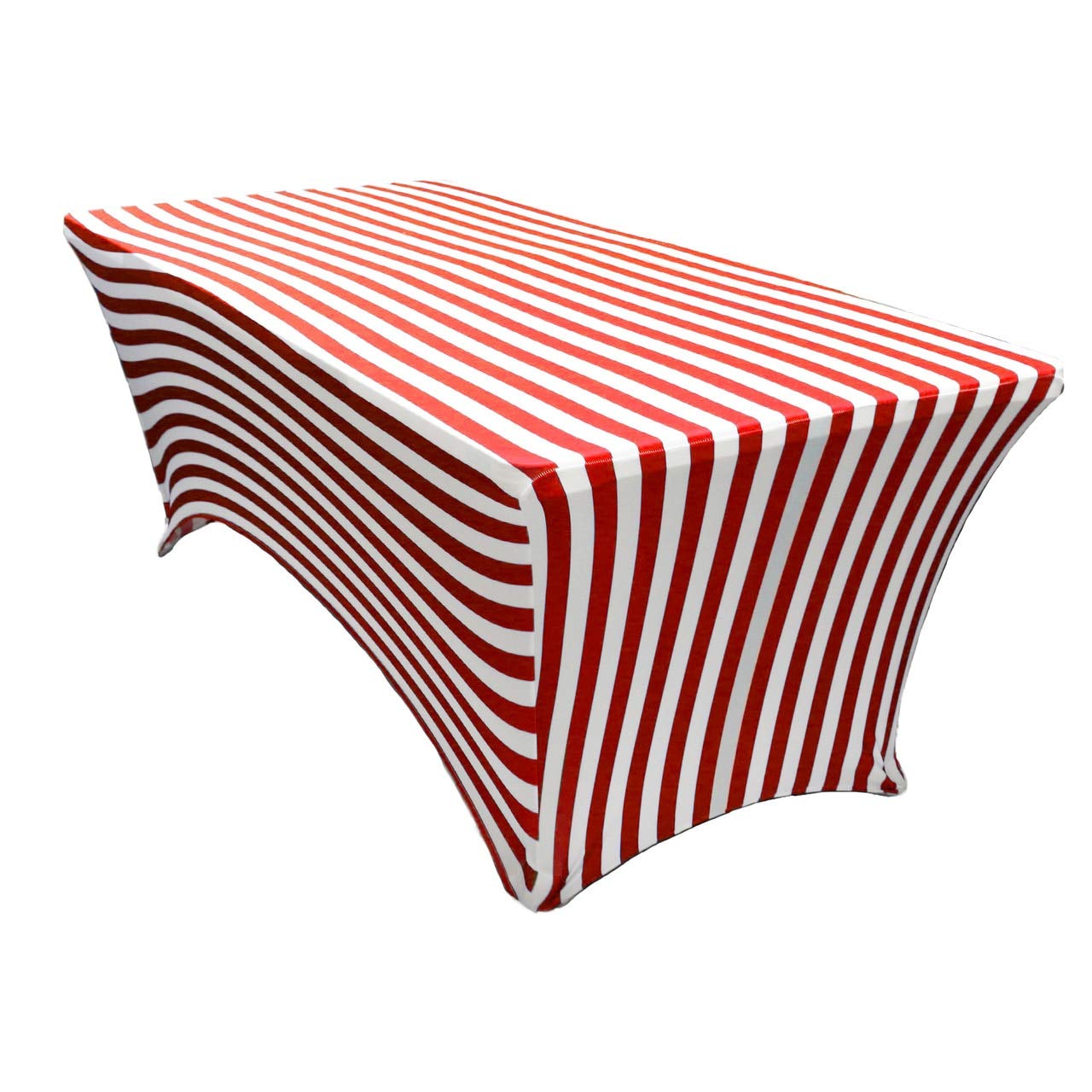 Your Chair Covers - 8 Ft Rectangular Fitted Spandex Tablecloths Patio Table Cover Stretchable Tablecloth - Redwhite Striped