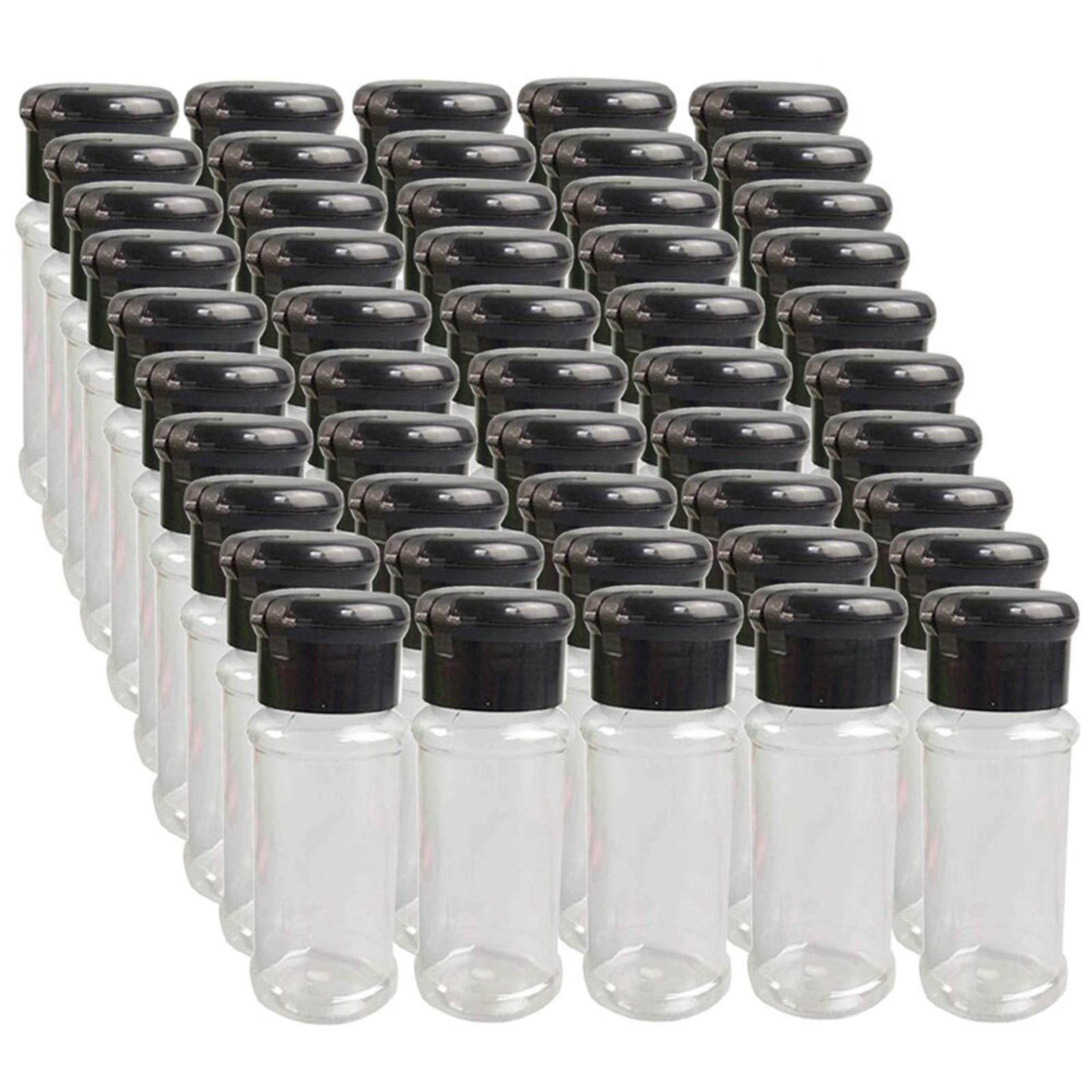 Feoowv 50Pcs Empty Plastic Spice Bottles Set For Storing Barbecue Seasoning Salt Pepper And More 75 Ml/2.5 Oz (Black)