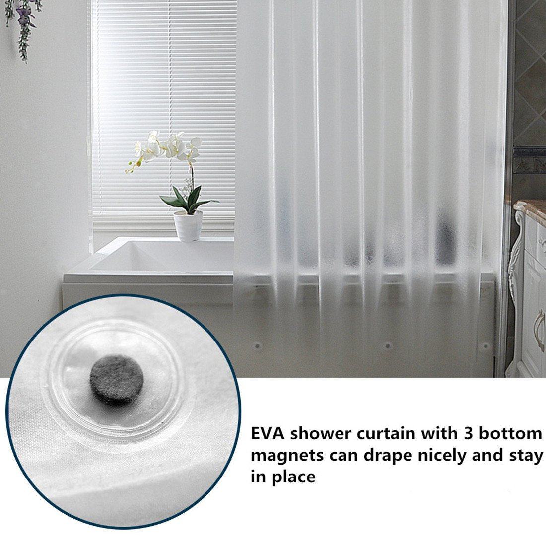 AooHome 72x96 Inch Extra Long Shower Curtain  Eva Frosted Shower Curtain Liner with 3 Bottom Magnets  Waterproof  Semi Transparent