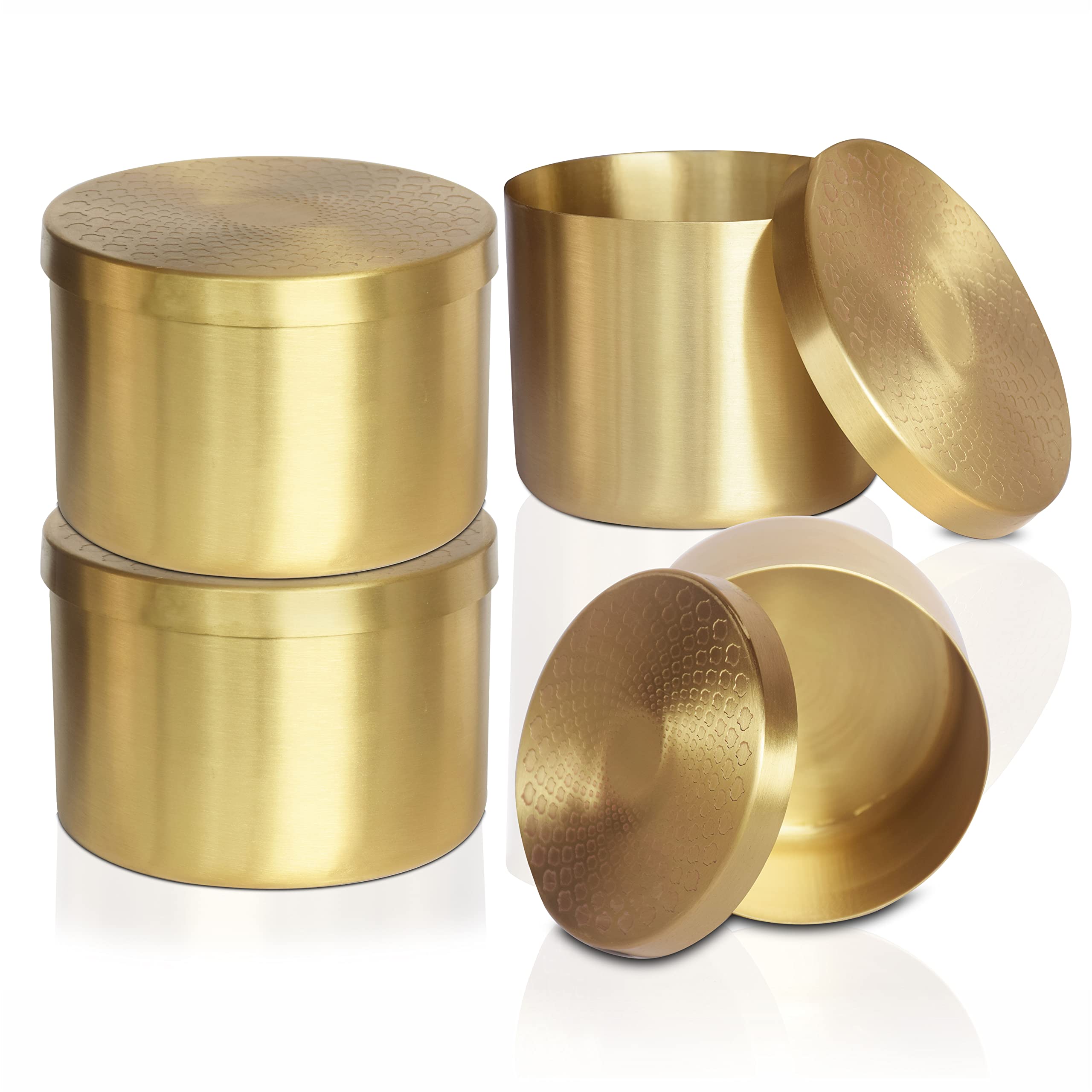 Pure Source India Brass Masala Storage Container, 700 Ml, Food Safe And Led Free Jar With Lid  Gold (4 Pieces)