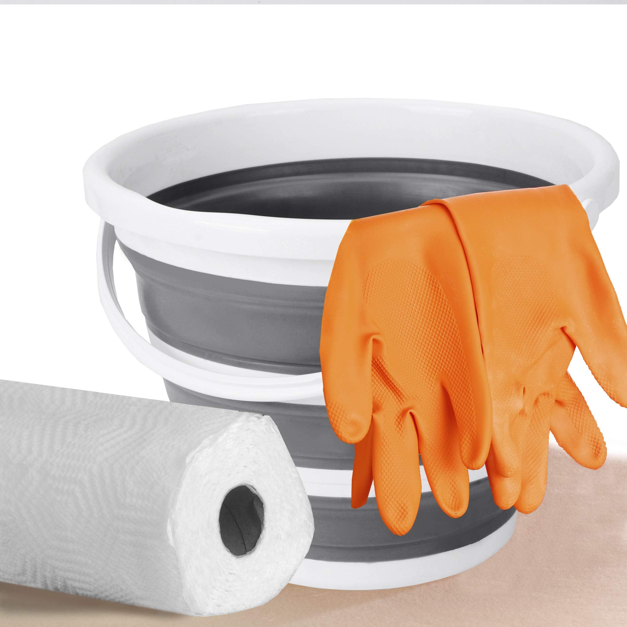 Eurow Indoor and Outdoor Collapsible Bucket with Handle  10 Liters  2.6 Gallons  Gray and White