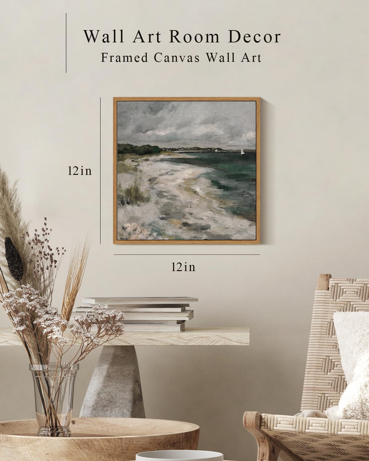 Insimsea Square Framed Canvas Wall Art, Room Decor Scenery Clouds Coastal Seaside Canvas Oil Painting Home Wall Decor Artwork, C