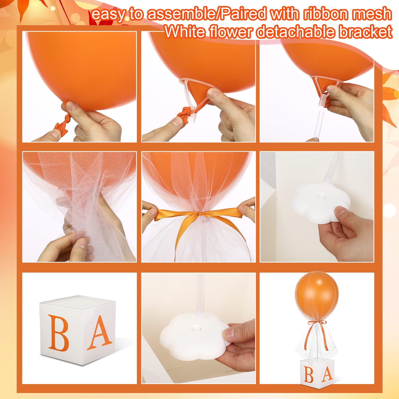 6 Set 24 Fall Pumpkin Tulle Tutu Latex Orange Balloon with Letter Boxes Autumn Baby Shower Table Centerpieces Decor for Gender