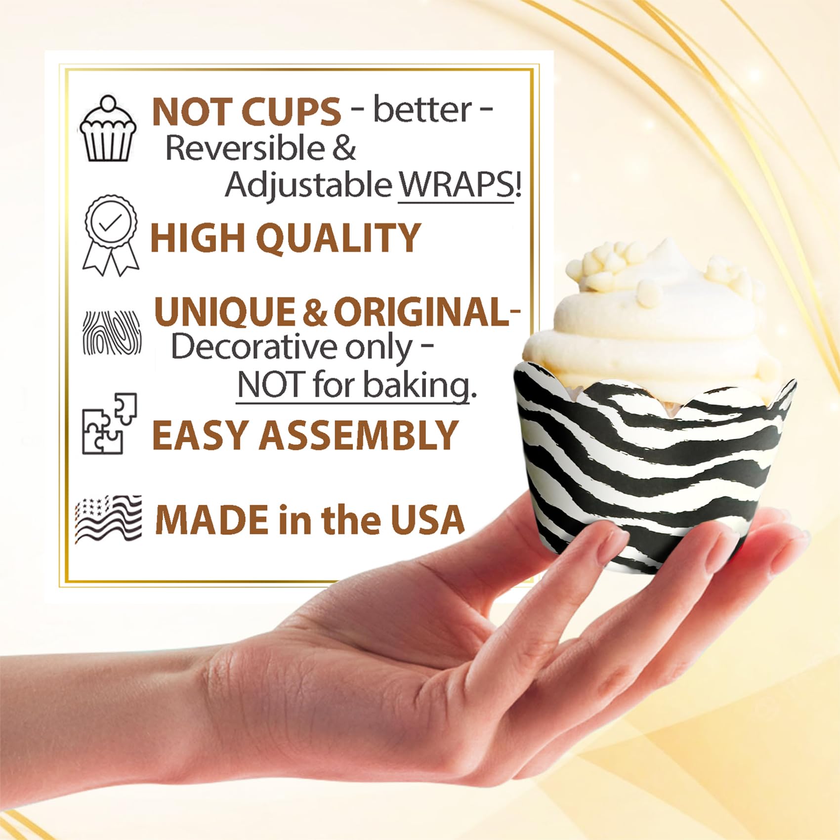Cupcake Wrappers - Wedding, Bridal & Baby Shower, Birthday Party Supplies, Reversible Neutral Gender Dessert Wraps - Wild 1, Jun