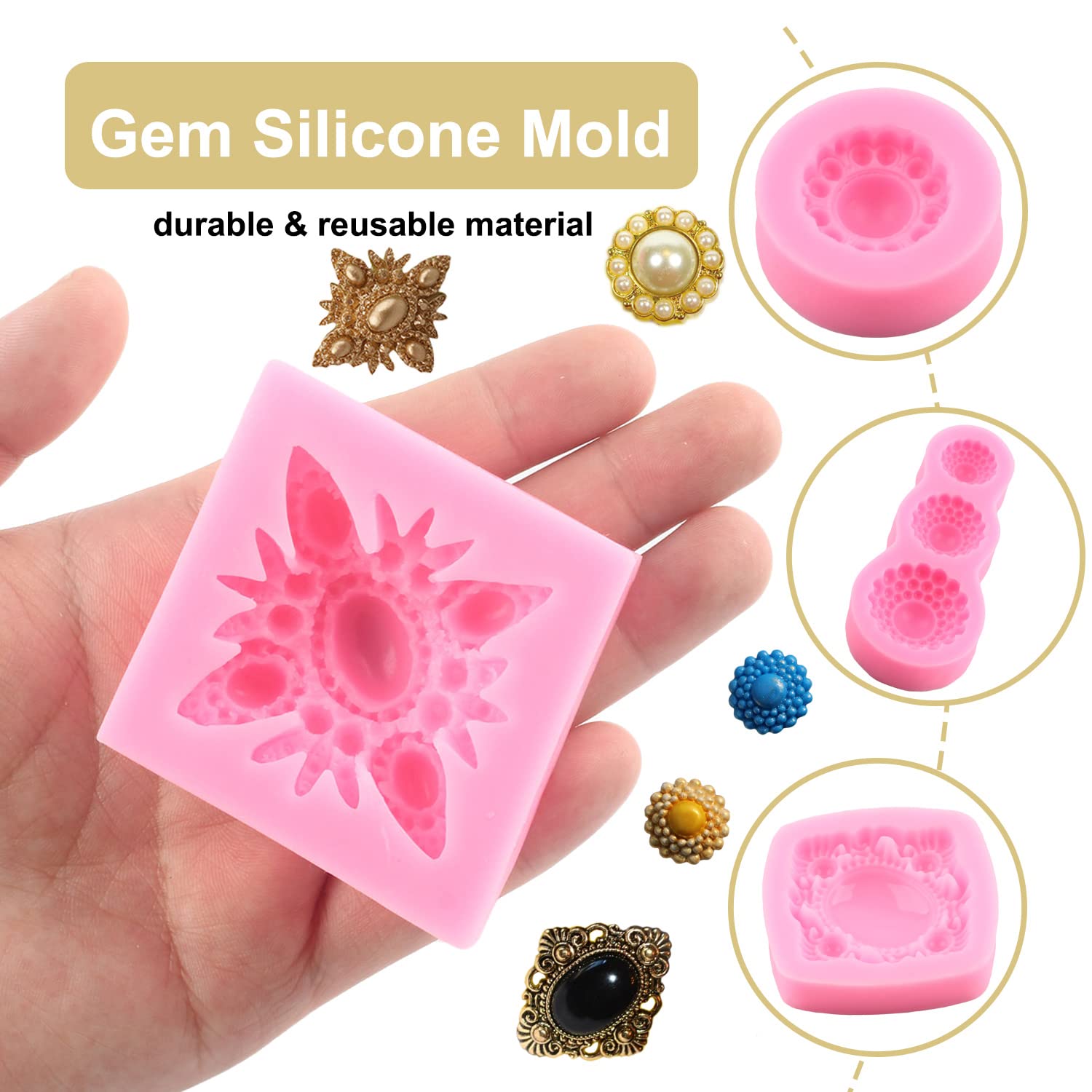 Zixiang Pearl Diamond Brooch Silicone Molds Brooch Gemstone Fondant Mold For Cake Decoration Cupcake Topper Sugar Cum Paste Choc