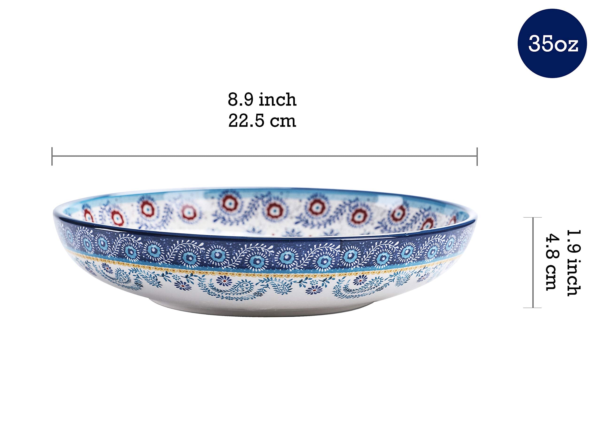 Bico Protea Cynaroides Ceramic 35Oz Dinner Bowls, Set Of 4, For Pasta, Salad, Cereal, Soup & Microwave & Dishwasher Safe