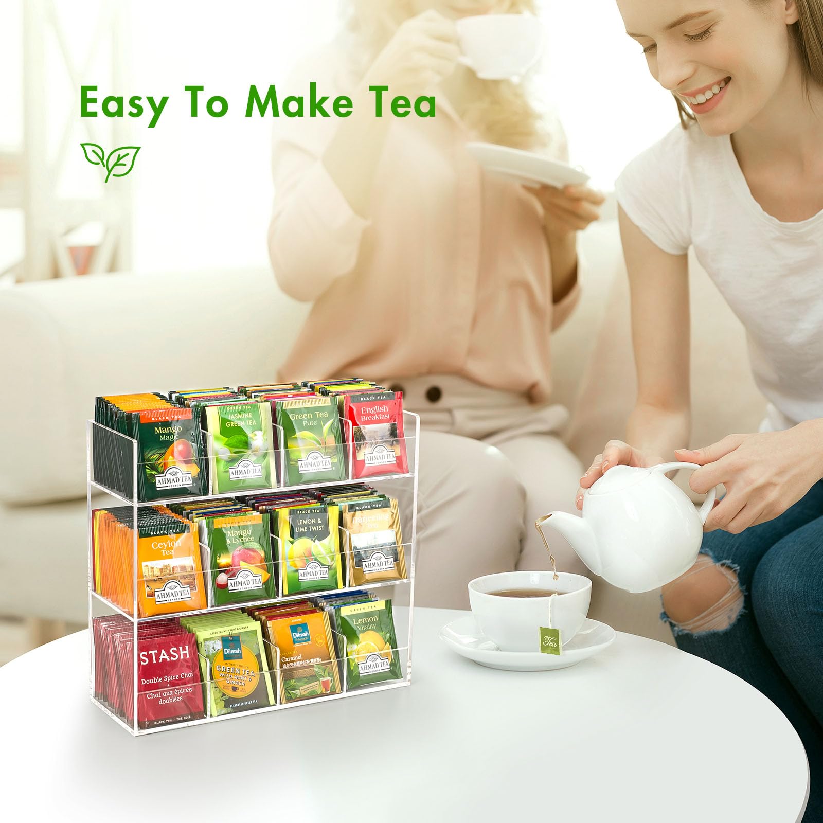 Beygorm Acrylic Tea Bag Organizer For 216 Tea Packets, No Assembly Required Display Holder For Countertop, Vertical Tea Bag Cadd