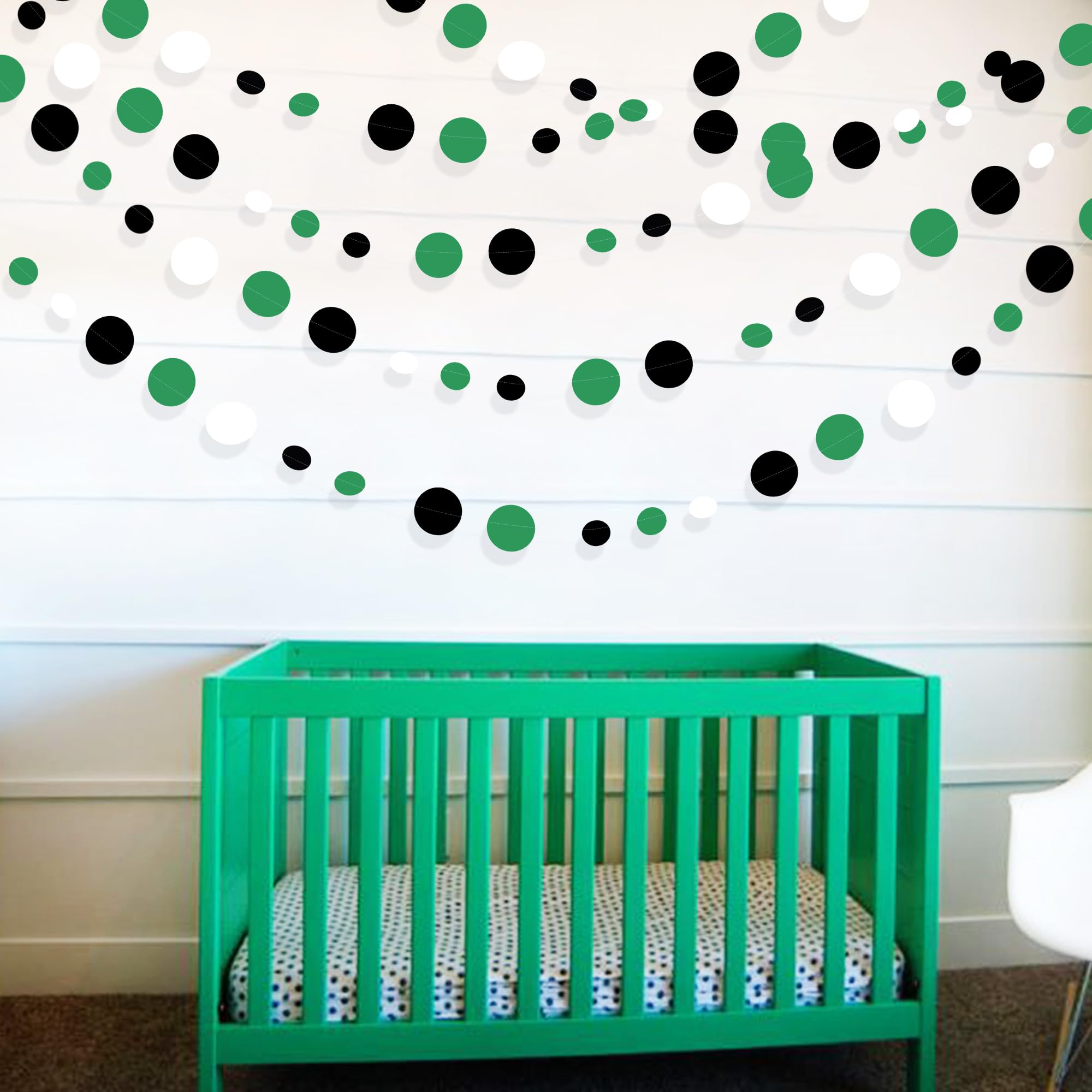 46 Ft Black Green Party Decorations Polka Dots Garlands Green And Black White Hanging Paper Circle Dots Streamer For Birthday Gr