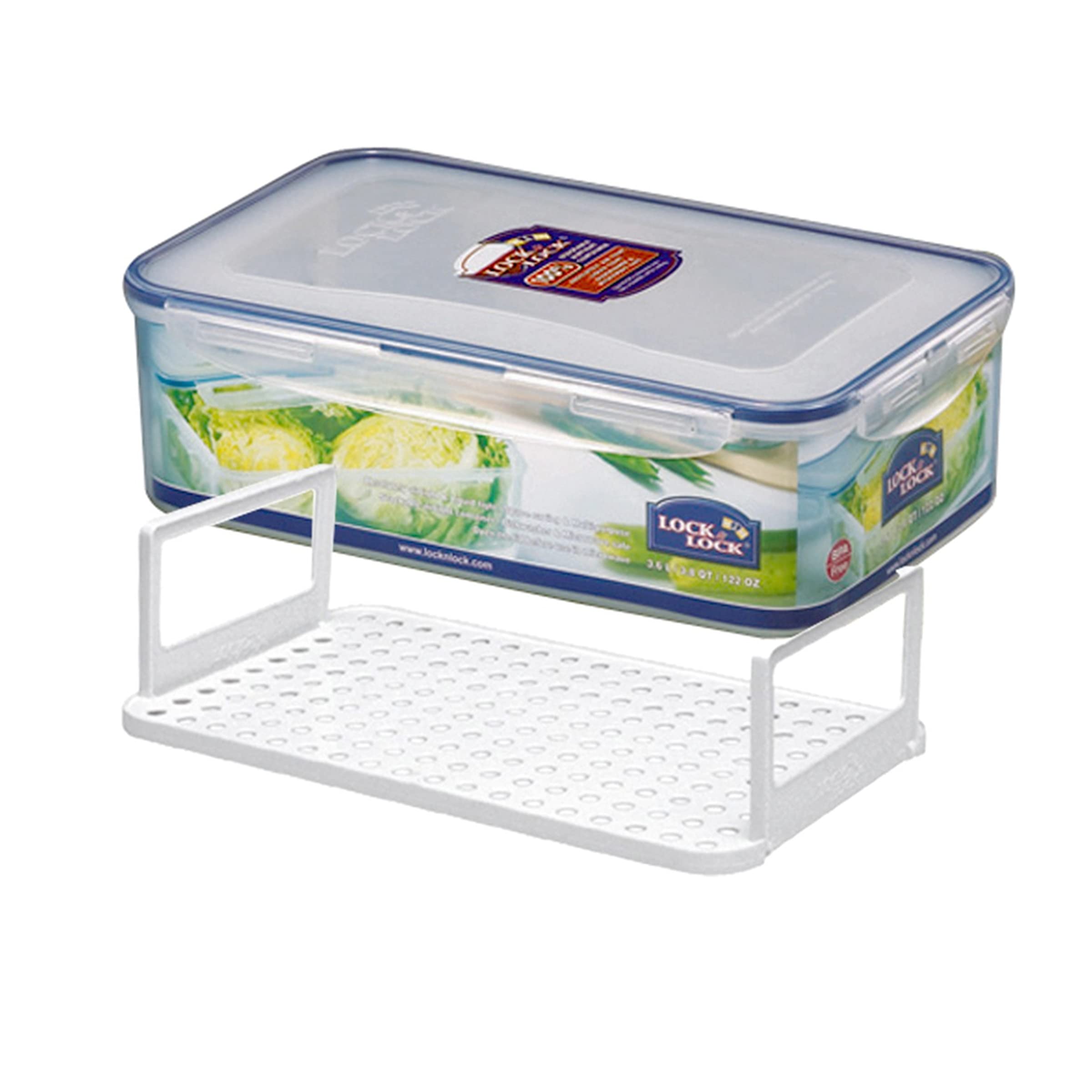 Lock & Lock Airtight Rectangular Food Storage Container With Special Drain Tray 121.73-Oz / 15.22-Cup
