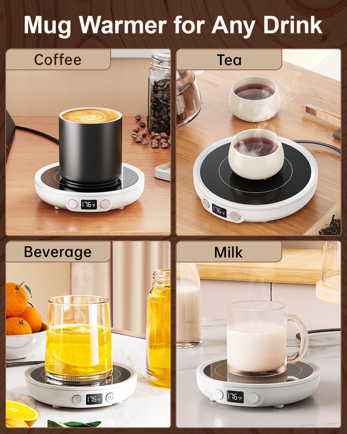 Sweetfull Mug Warmer - 36W Coffee Cup Warmer For Desk With 3-Temp Settings Display, 2-12H Timer, Candle Warmer Plate, Coffee Acc
