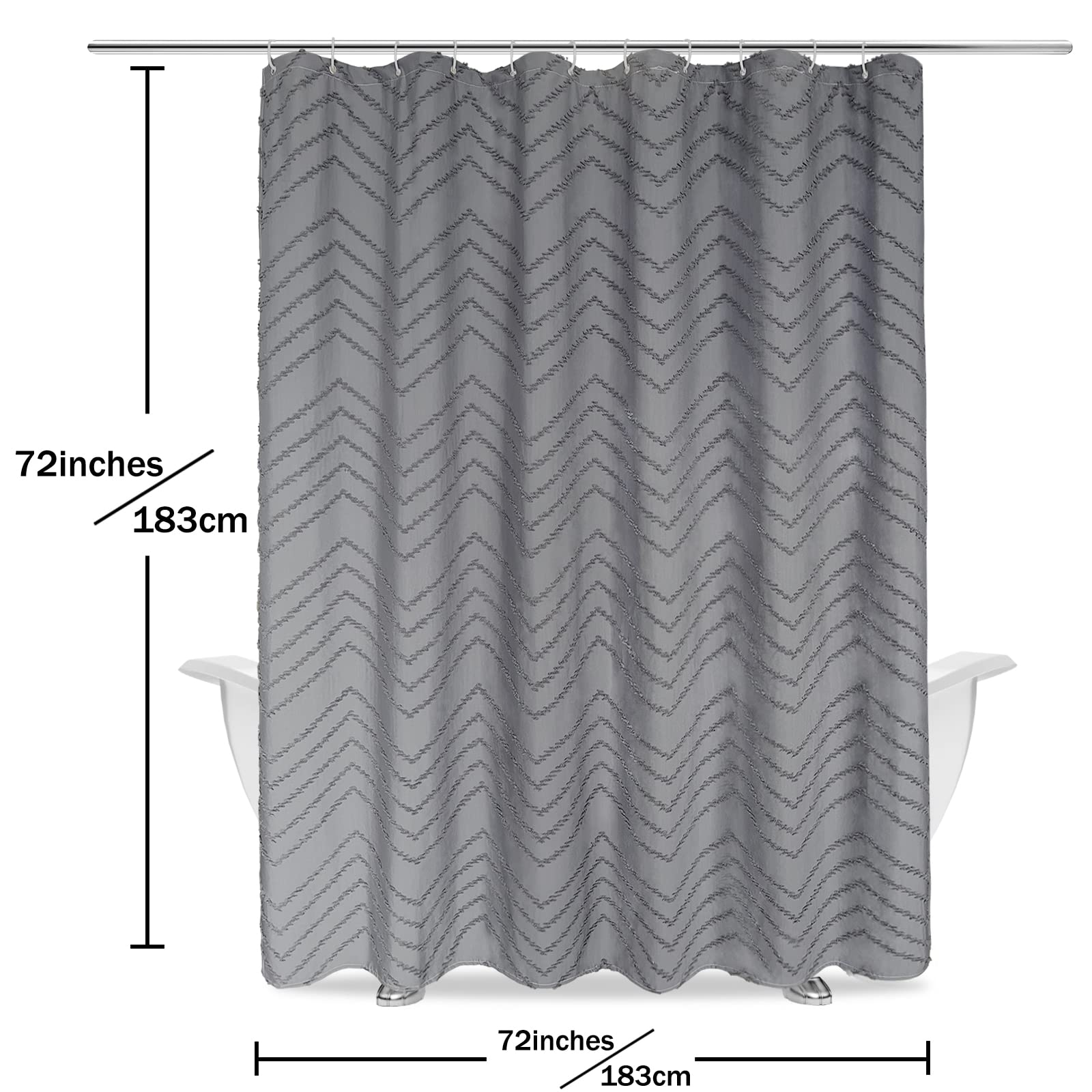 Boho Gray Shower Curtain Tufted Chevron Striped Shabby Chic Textured Cloth Shower Curtains For Bathroom, Modern Farmhouse Waterp