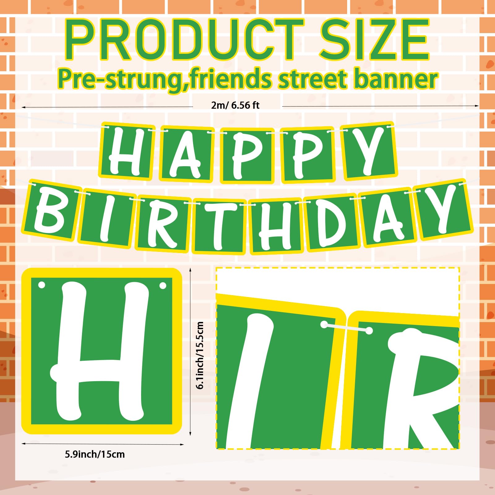 Breling Friend Birthday Banner for Street Theme Pre-strung Birthday Party Cartoon Hanging Decorations for Boys Girls Friend (Bri