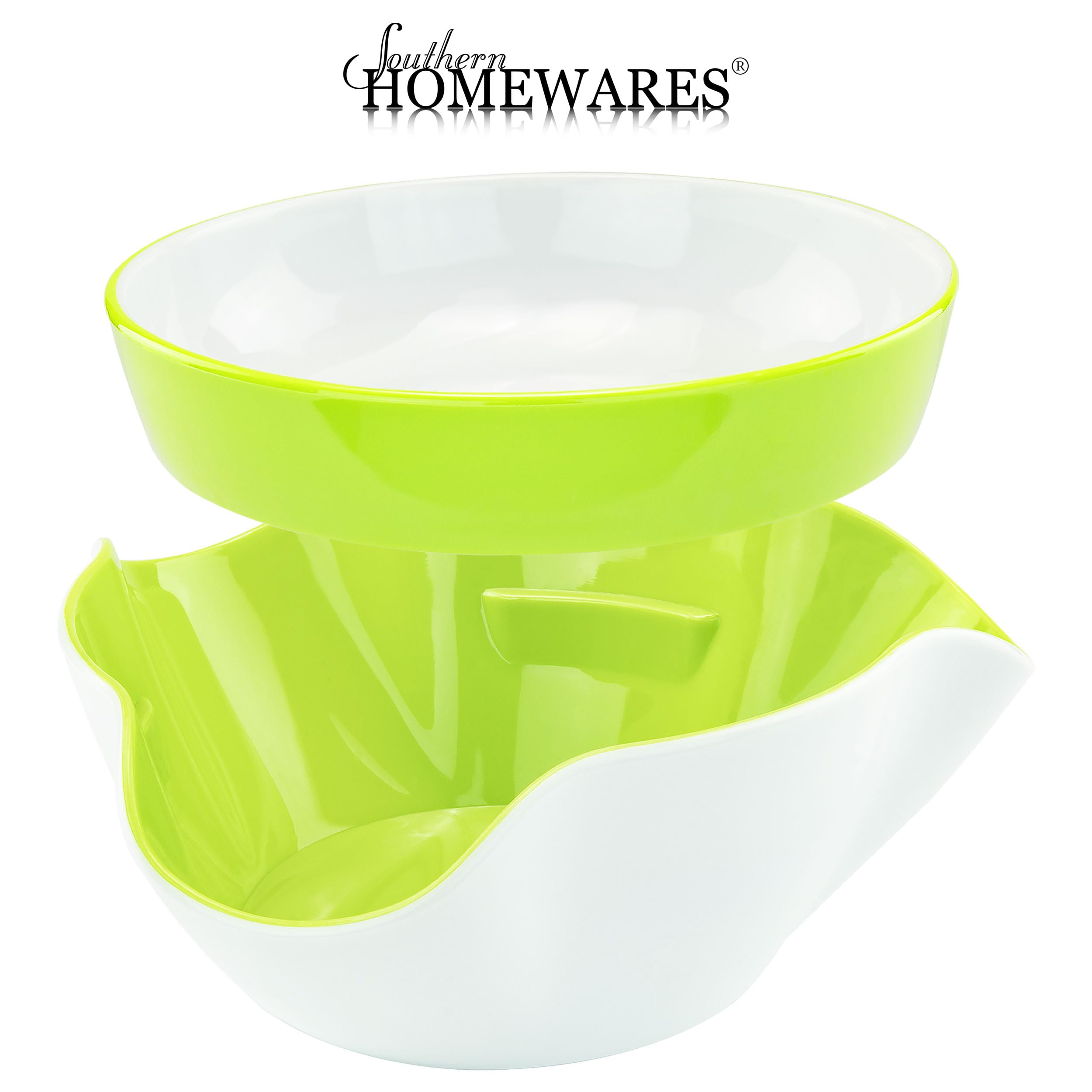 Southern Homewares Double Party Pedestal Serving Pistachio Bowl, Inside Green For Pistachio Bowl With Shell Storage, Best For Pe