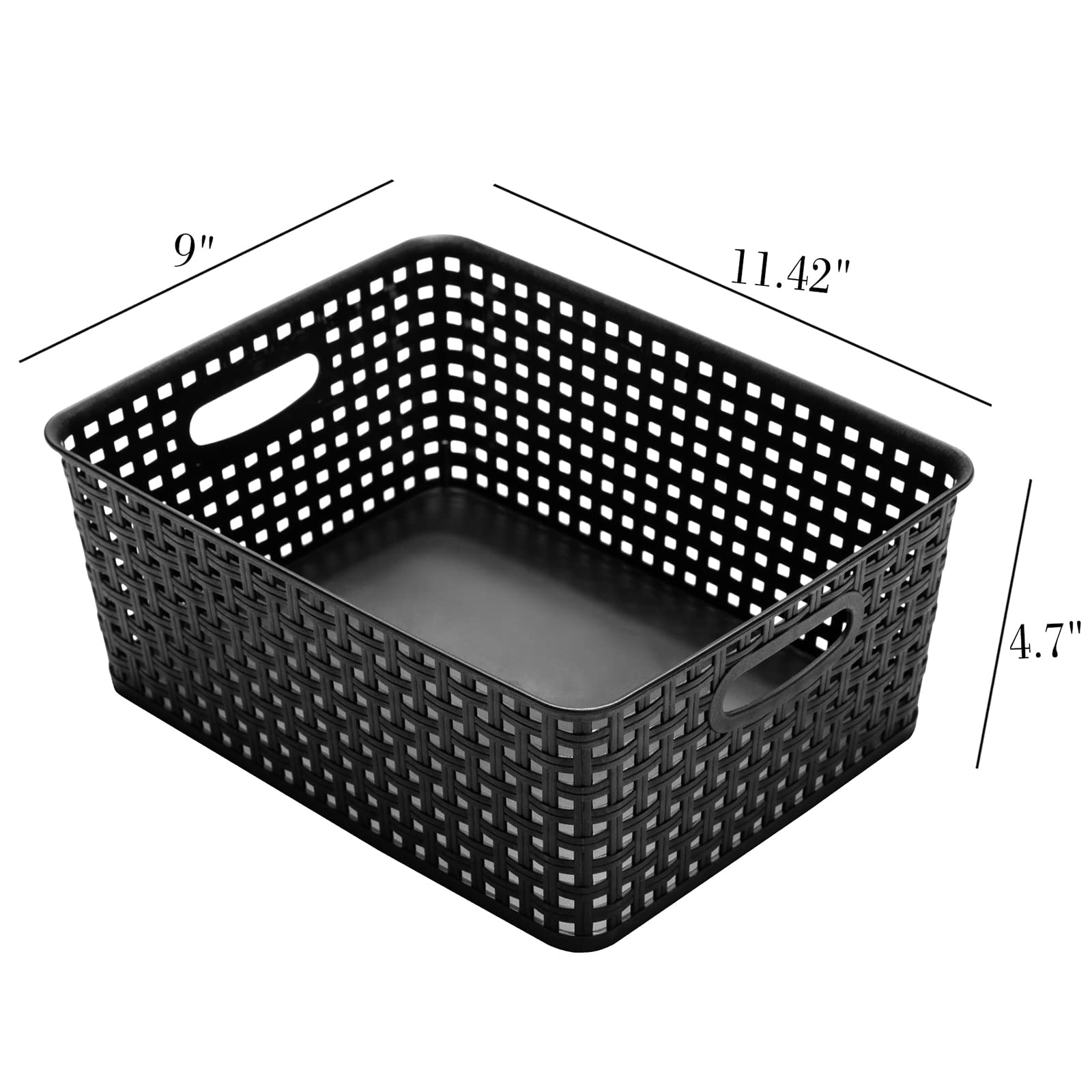 Eslite Plastic Storage Baskets For Organizing,11.42''X9''X4.7'',Pack Of 4 (Black)