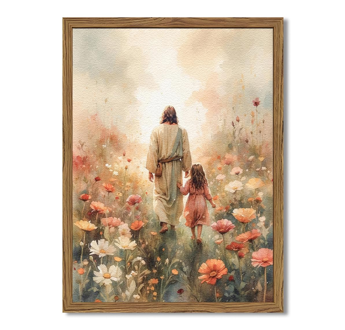 Jesus And The Girl Wall Art, Religious Jesus Painting Wall Decor Christ Our Savior 3D Textured Hand Drawn Sandstone Christian Ar