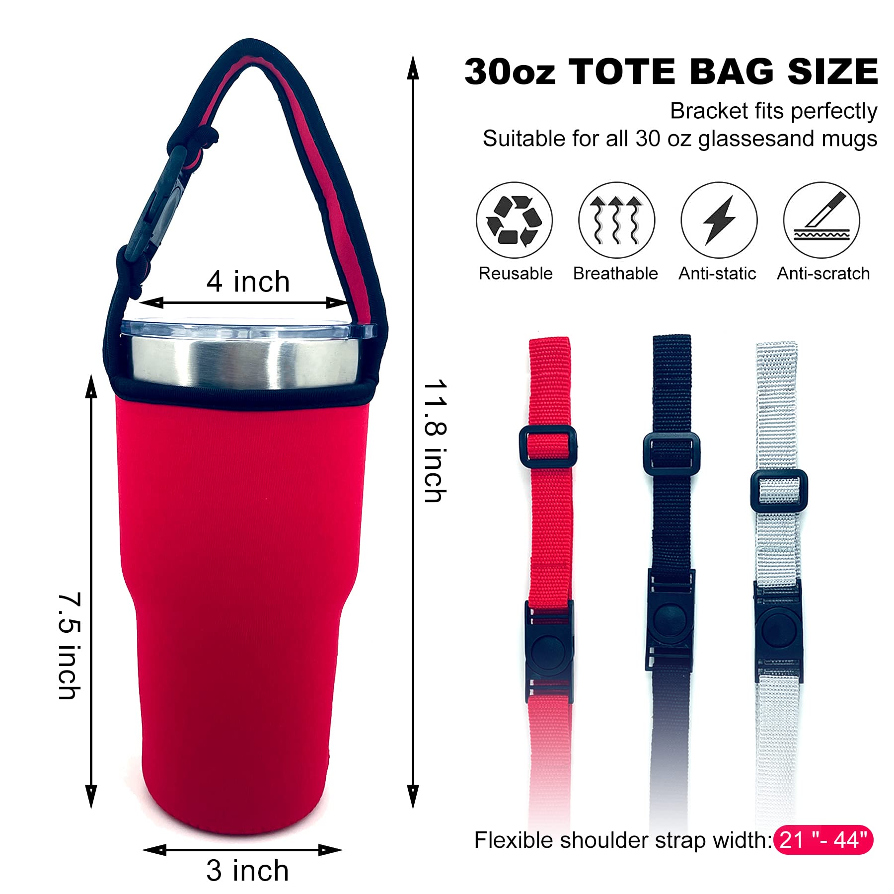 Aicmei 3 Pack 30Oz Cup Holder With Shoulder Strap, Neoprene Insulator Cup Sleeve, Reusable, Adjustable, Interchangeable Straps -