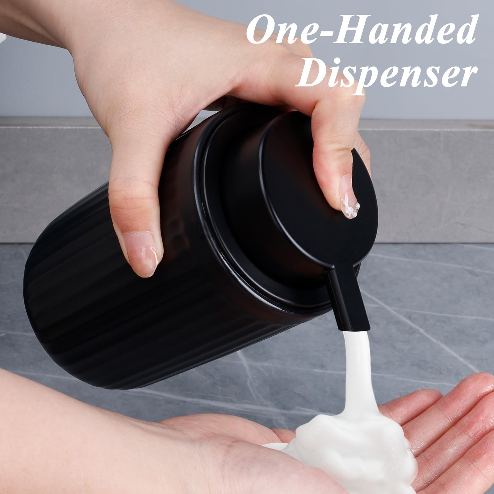 Bosilunlife Foam Hand Soap Dispenser - Ceramic Black Foaming Soap Dispenser For Bathroom 12Oz Refillable Liquid Lotion Soap Disp