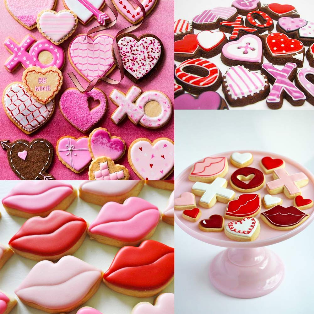 Kaishane Valentine'S Day Cookie Cutter Set-Lips, Double Heart, Heart, Letter X,Letter O-5 Pieces Wedding Valentine Day Fondant P