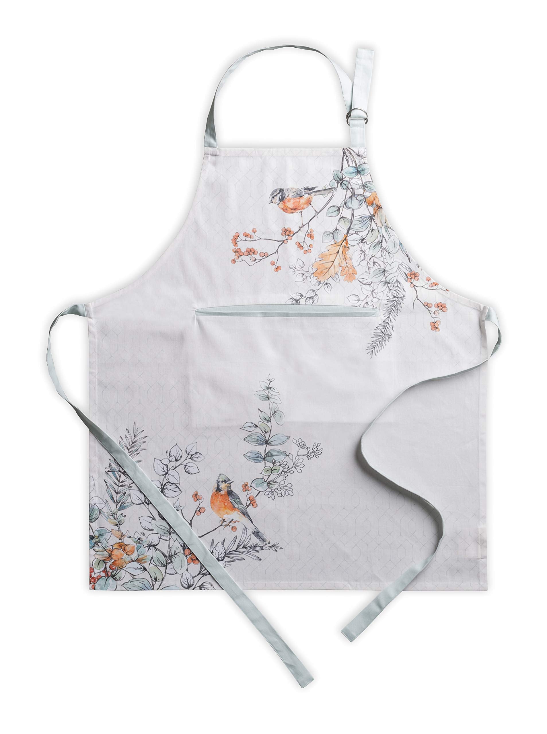 Maison D' Hermine Whitish Shabby Chique 100% Cotton 1 Piece Kitchen Apron With An Adjustable Neck & Hidden Centre Pocket With Lo
