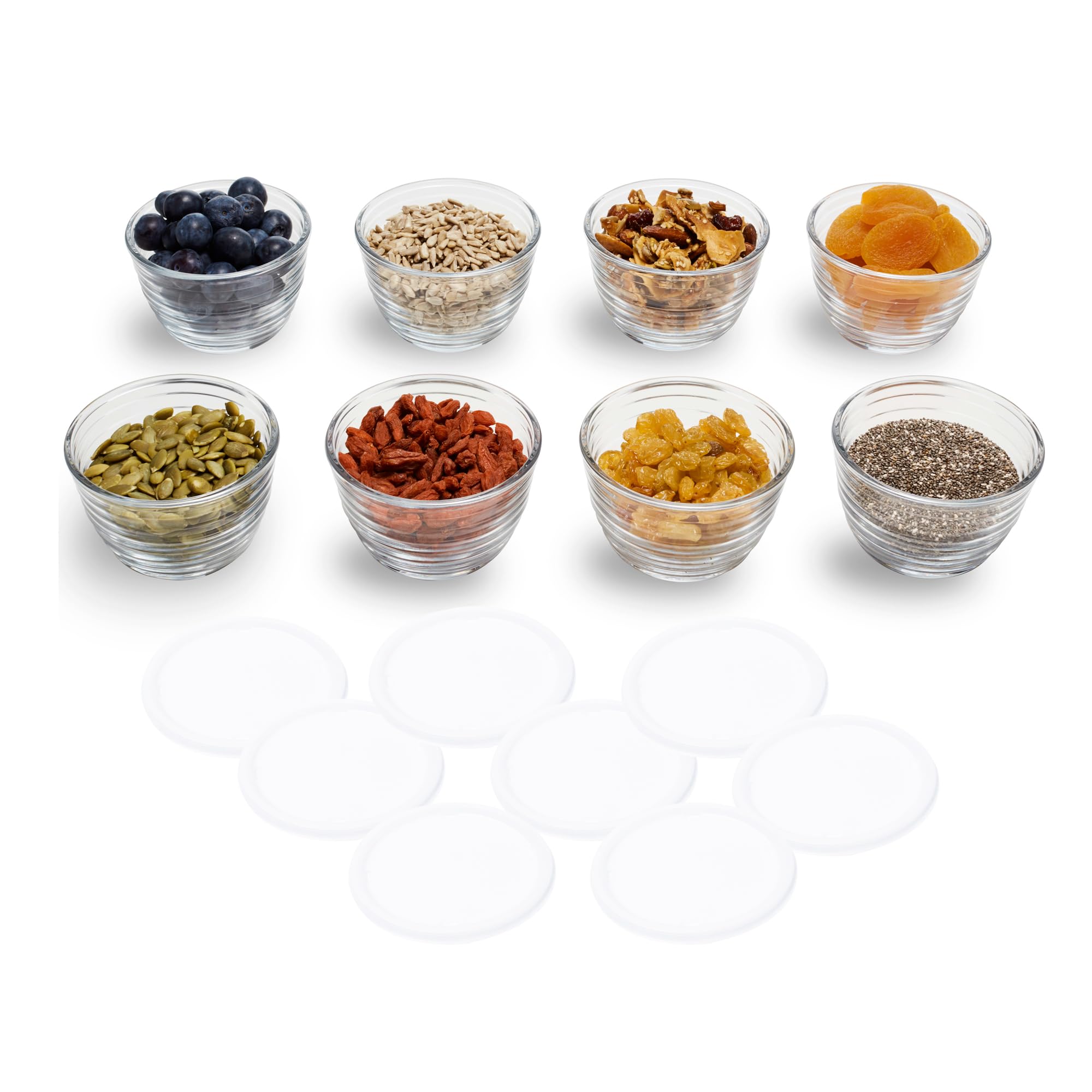 Libbey Small Glass Prep Bowl 8 Count (Pack of 1), Glass Containers with Lids Keep Leftovers Fresh, Durable Dishwasher Safe Glass