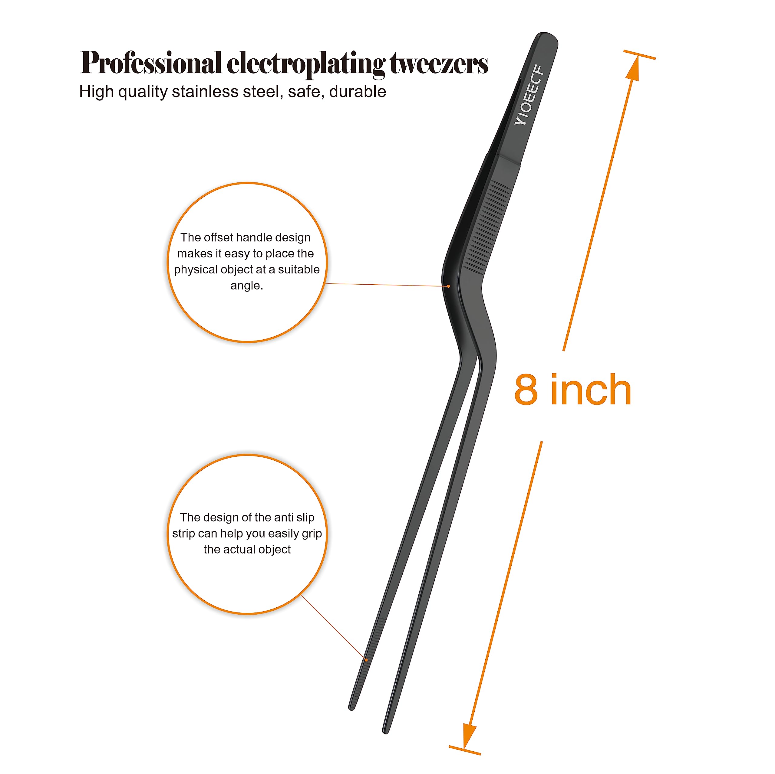 Yioeecf 8 Inch Black Stainless Steel Precision Kitchen Cooking Offset Tweezer