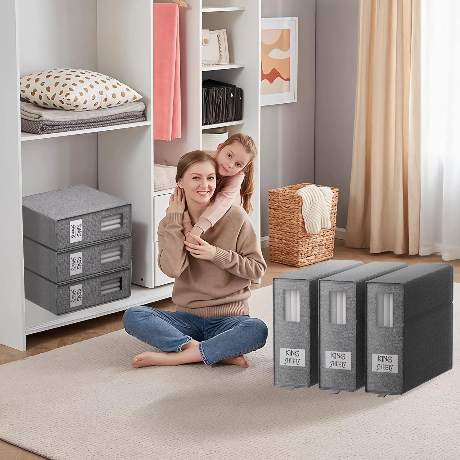 chinensis 4 Pack Bed Sheet Organizers and Storage,Storage Foldable Cubes for Sheets,Bedsheet Storage,Sheet Storage Organizer,She
