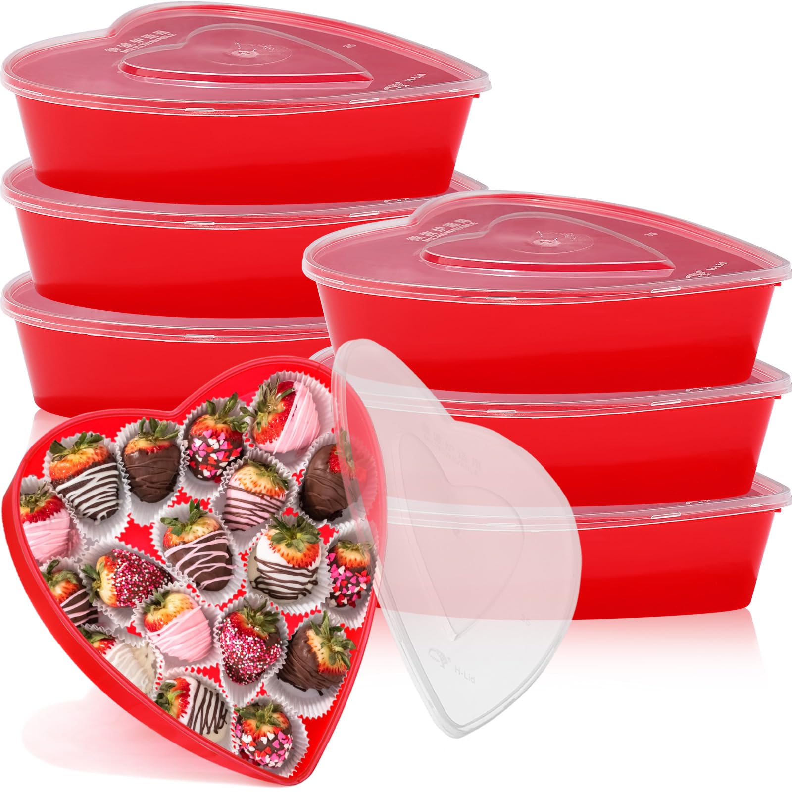 Hushee 6 Pcs Mothers Day Mom Gift Heart Containers Plastic Food Storage Containers with Lids Heart Shaped Box Disposable Desser