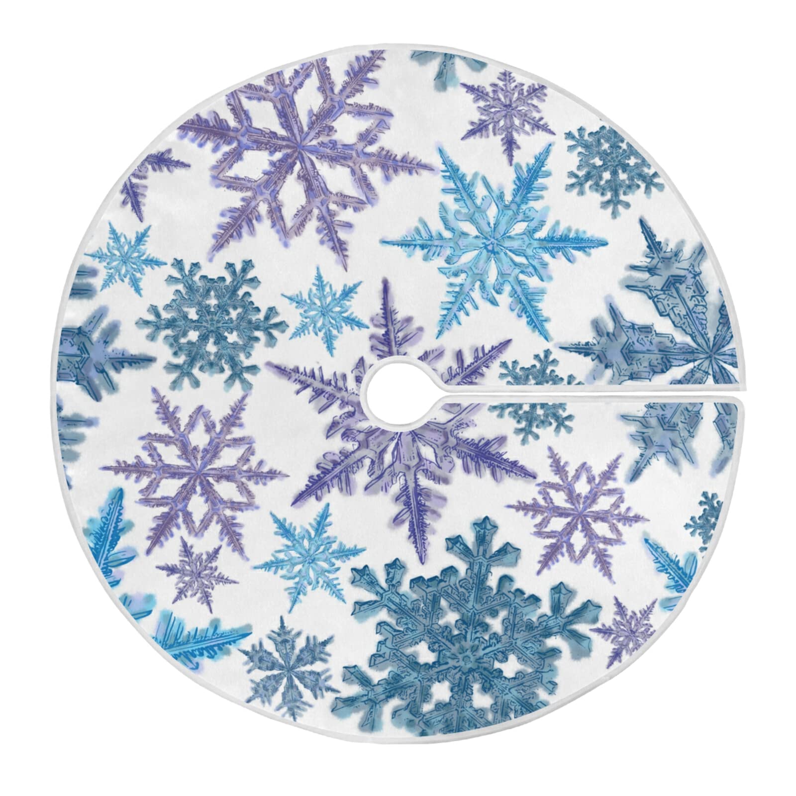 Christmas Purple Blue Snowflake Tree Skirt, Seasonal Tree Mat Holiday Party Supplies Ornaments Indoor Outdoor Decorations for Ta