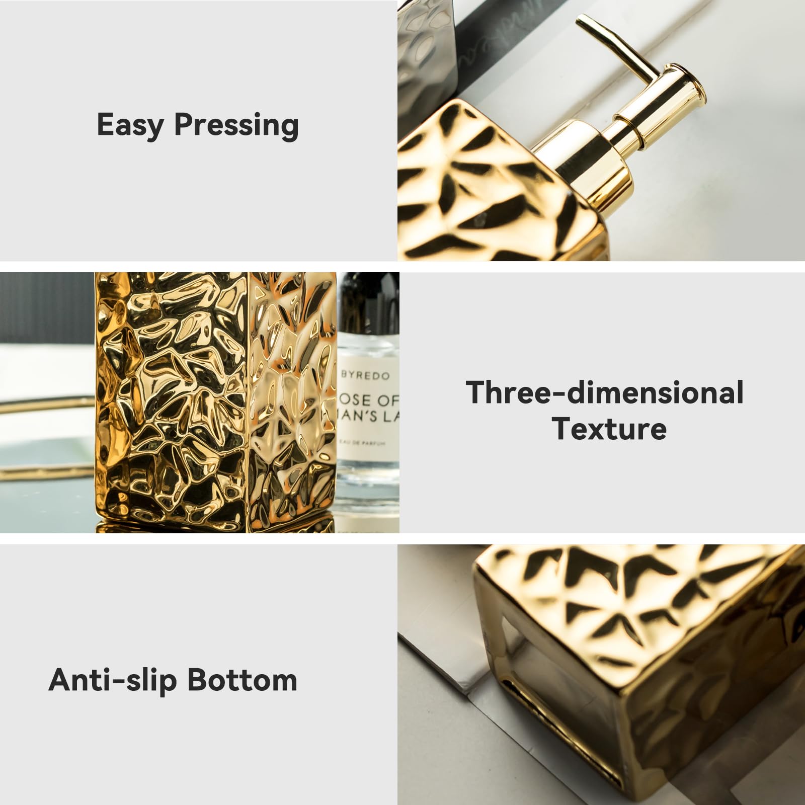 Gets Gold/Silver Ceramic Soap Dispenser,Refillable Modern Ceramic Dispenser Liquid Hand Soap Dispenser For Kitchen, Bathroom (Go