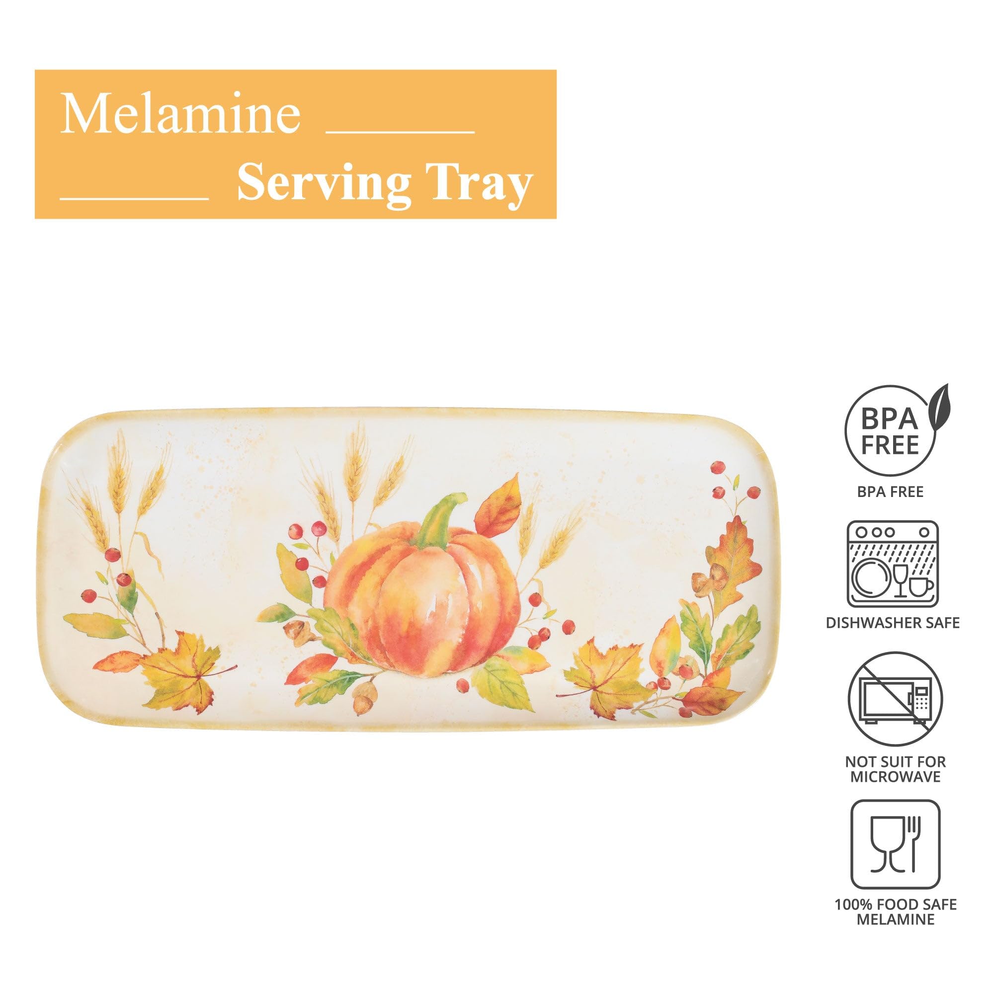 Upware 15 Inch Melamine Rectangle Serving Tray, Bpa Free Food Tray (Harvest Pumpkin)