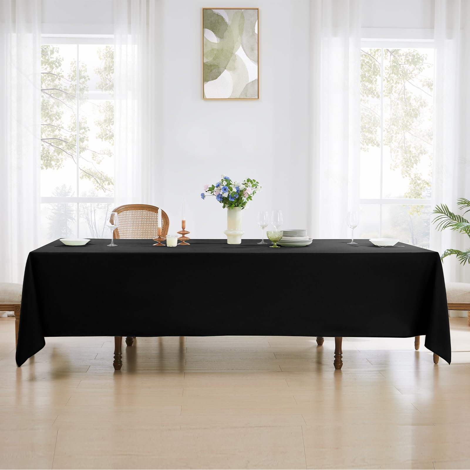 Aocoz Black Tablecloth - Rectangle 60 x 84 Inch Stain-Wrinkle Resistant Washable Tablecloth Decorative Table Cover for Dining Table Parties  Wedding