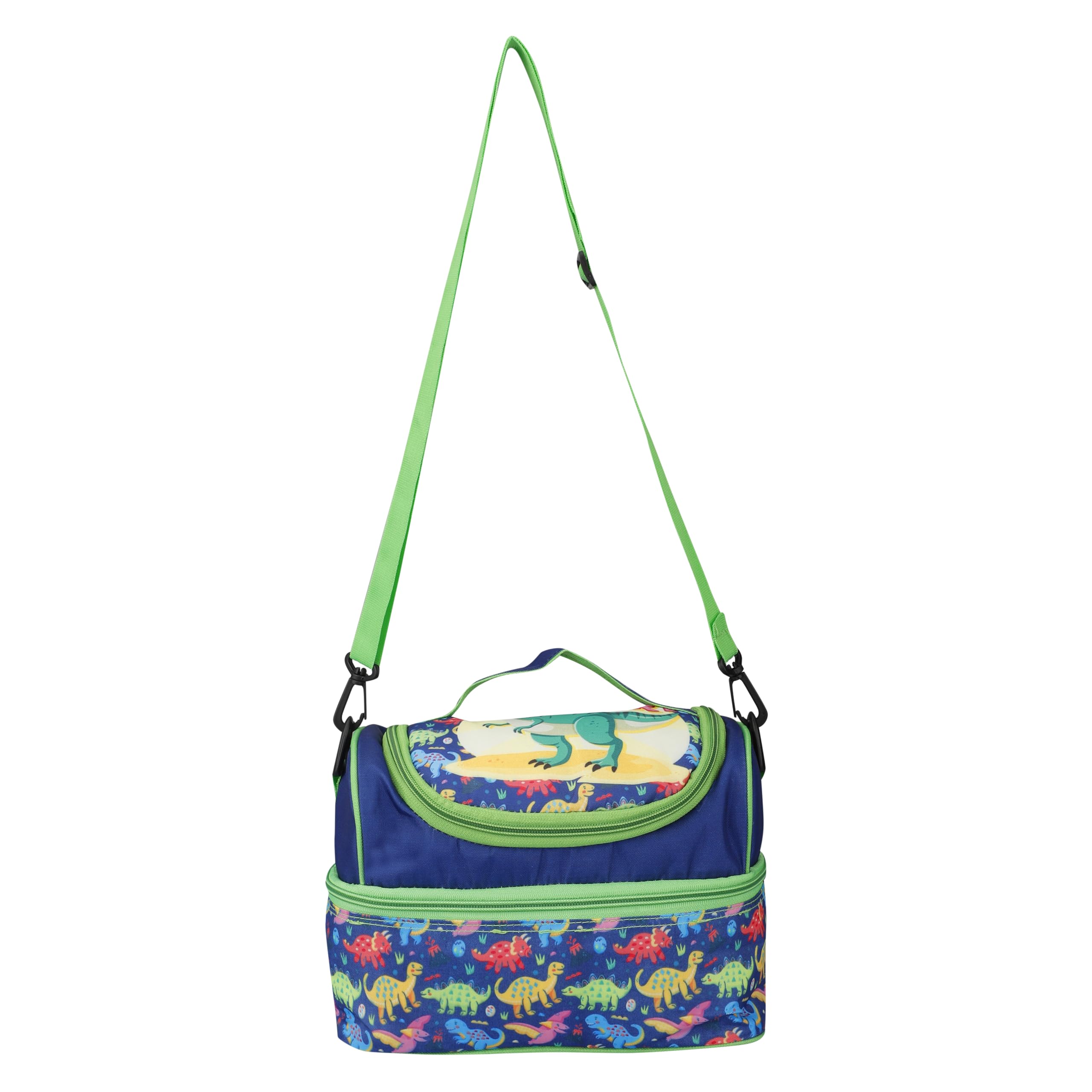 Ji And Ja Multi Compartment Dual Slot Lunch Bag Double Insulated Tiffin Lunch Bag With Multi Zipper Pockets For School (Dinosaur