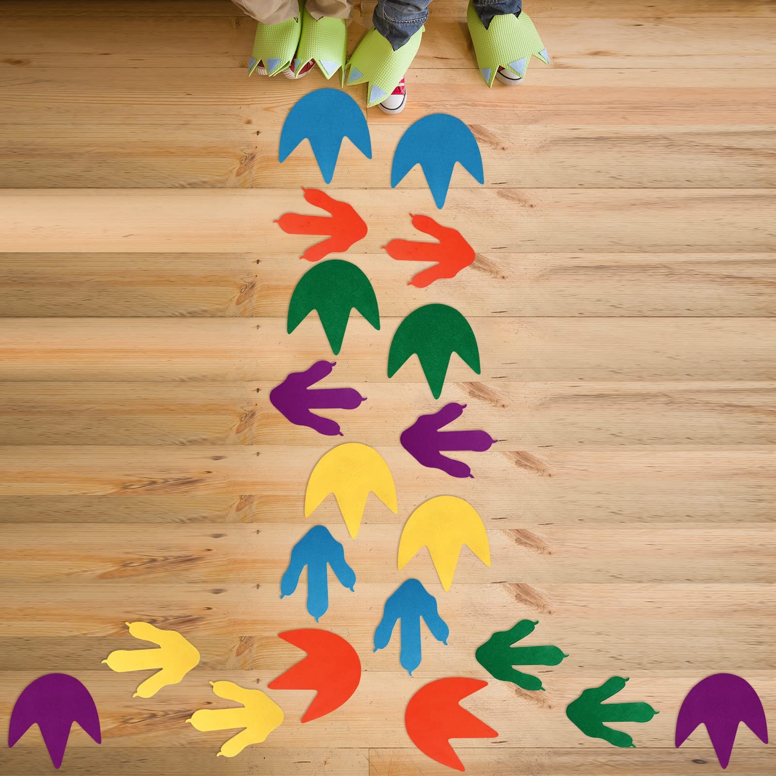 Tegeme 40 Pcs Felt Dinosaur Footprints Floor Decals Colorful Dinosaur Cutouts Removable Tracks Decal Stickers Dino Footprints fo