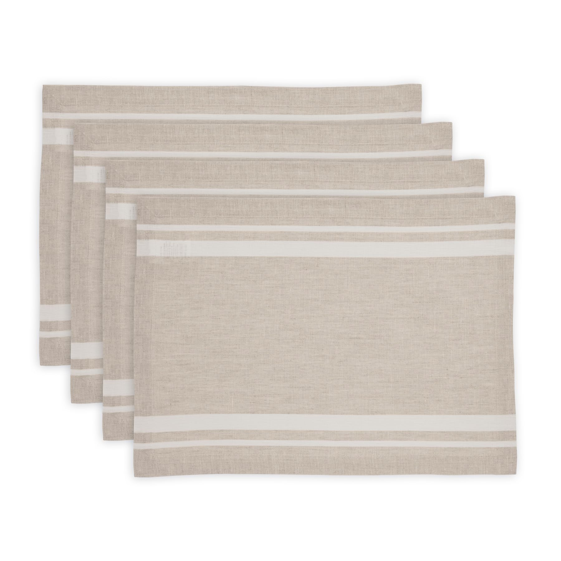 Solino Home French Linen Placemats Set Of 4 - 100% Pure Linen White And Natural Placemats 19 '' L X 14 '' W Inch - Machine Washa
