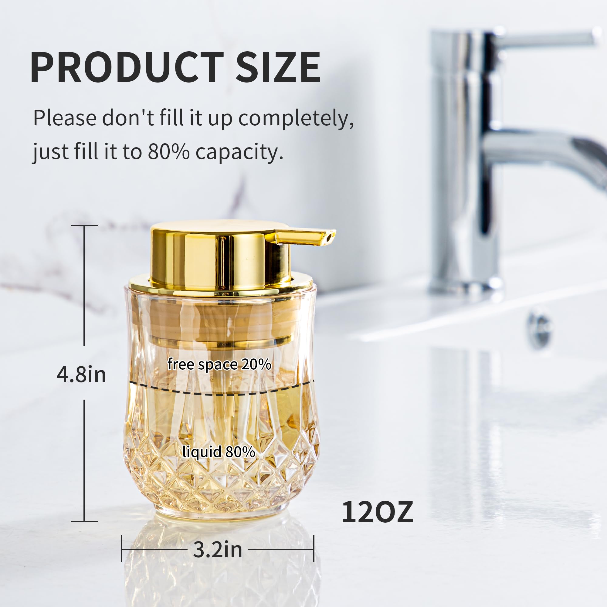 Glass Soap Dispenser,Glod Bathroom Hand Liquid Soap Dispensers,Refillable Dish Soap Dispenser,Modern Home Soap Dispenser For Bat
