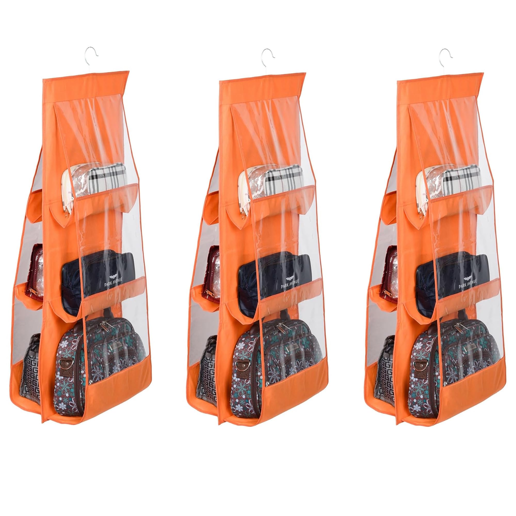 Kuber Industries Pack Of 3 Hanging Organizer | Handbag Organizer | Hanging Purse For Wardrobe | Transparent Clutch Organizer | H