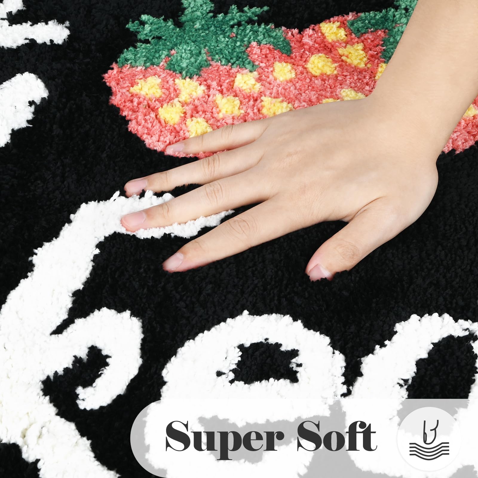 Yonchic Strawberry Bathroom Rugs, Cute Funny Decor Bath Mat, 20   X32    Black And White Mats, Water Absorbent Non Slip Rug For