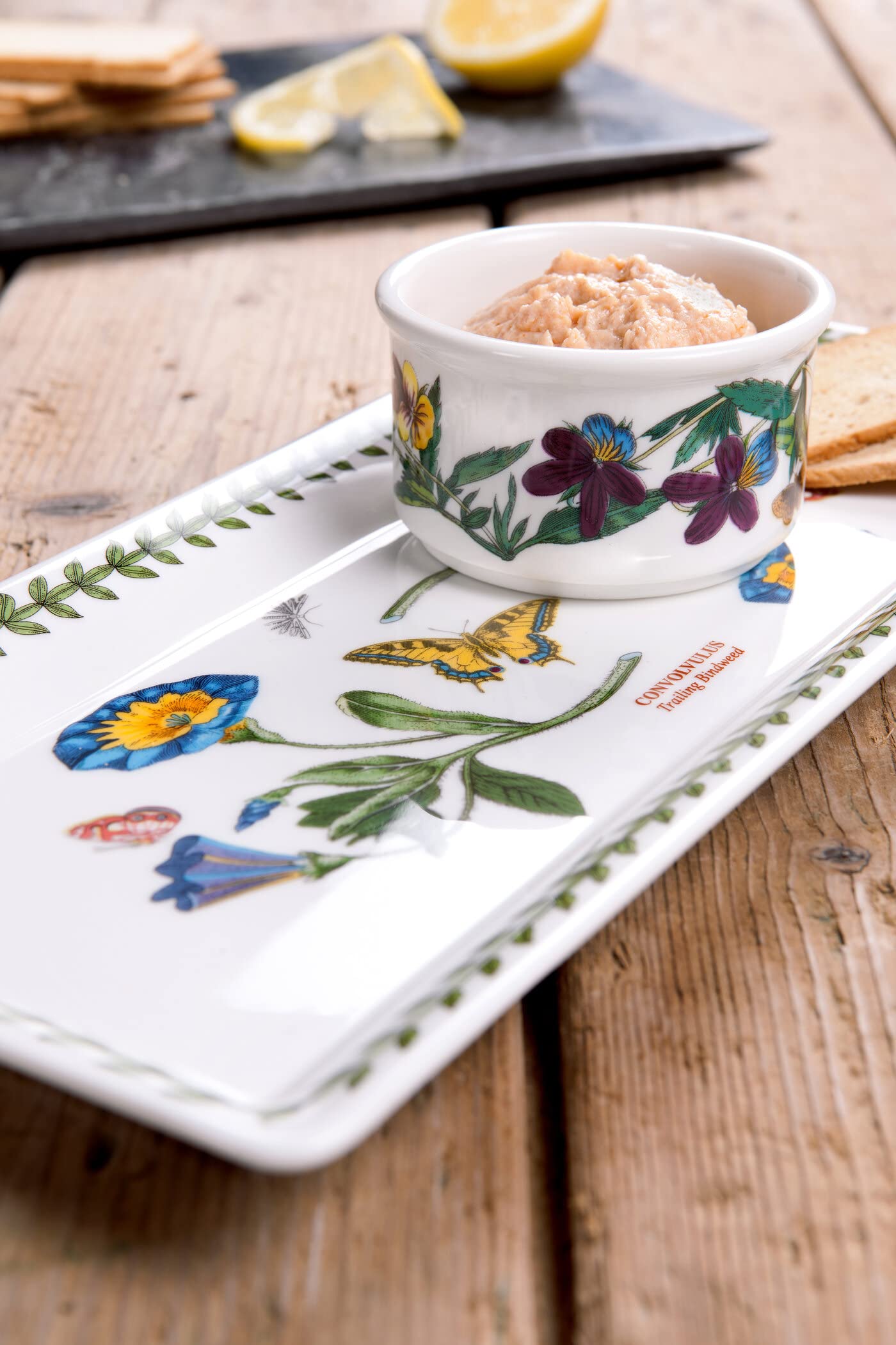 Portmeirion Botanic Garden Sandwich Tray | 11.75 Inch Serving Tray With Convolvulus Motif | Made From Porcelain | Microwave, Dis