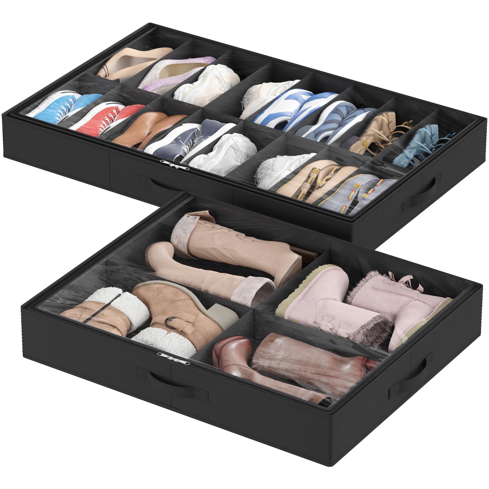 Lifewit Under Bed Shoe Storage Organizer 1 Pack(16 Shoes Cells+4 Boots Cells), 4.3 Inches Profile Fabric Shoes Container Box wit